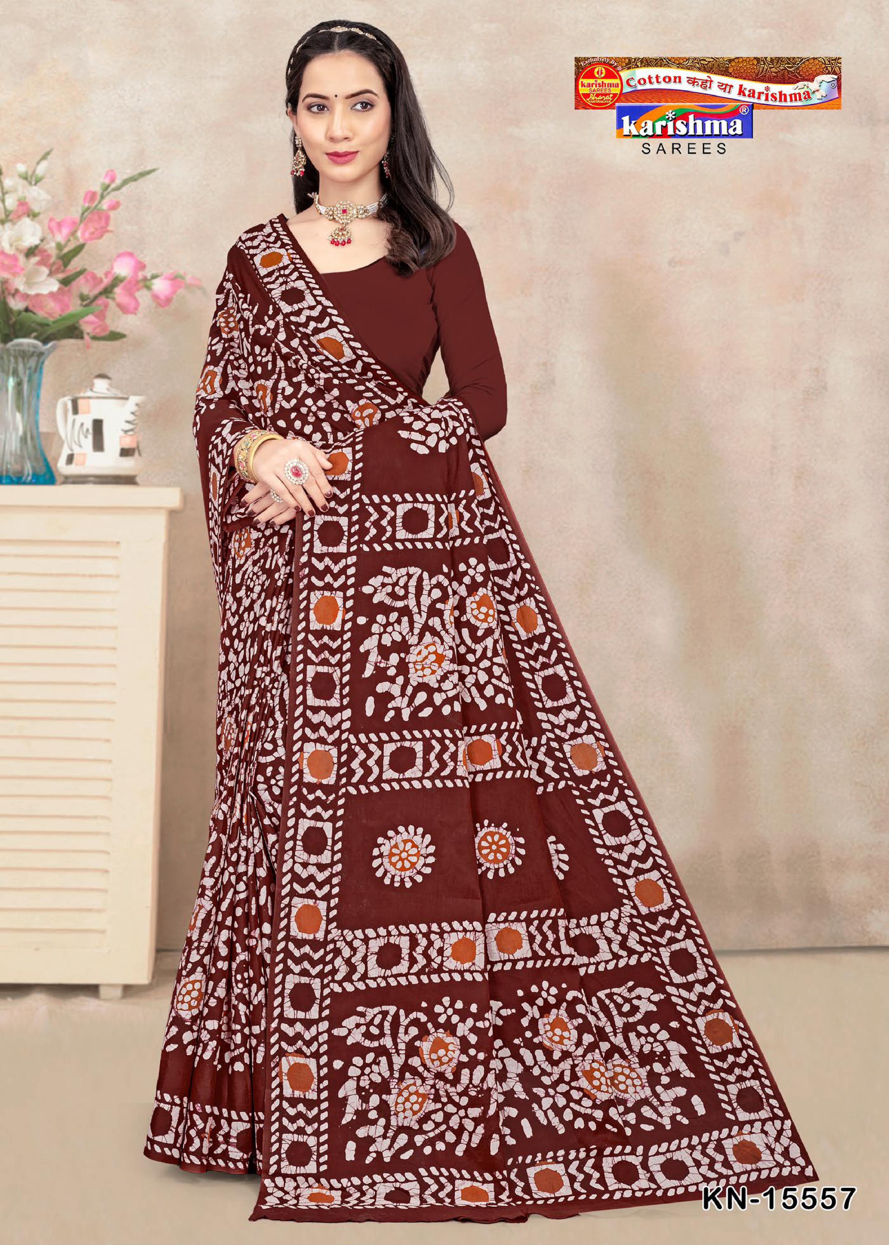 Brown Pure Cotton (soft) Malai Saree With Batik Print