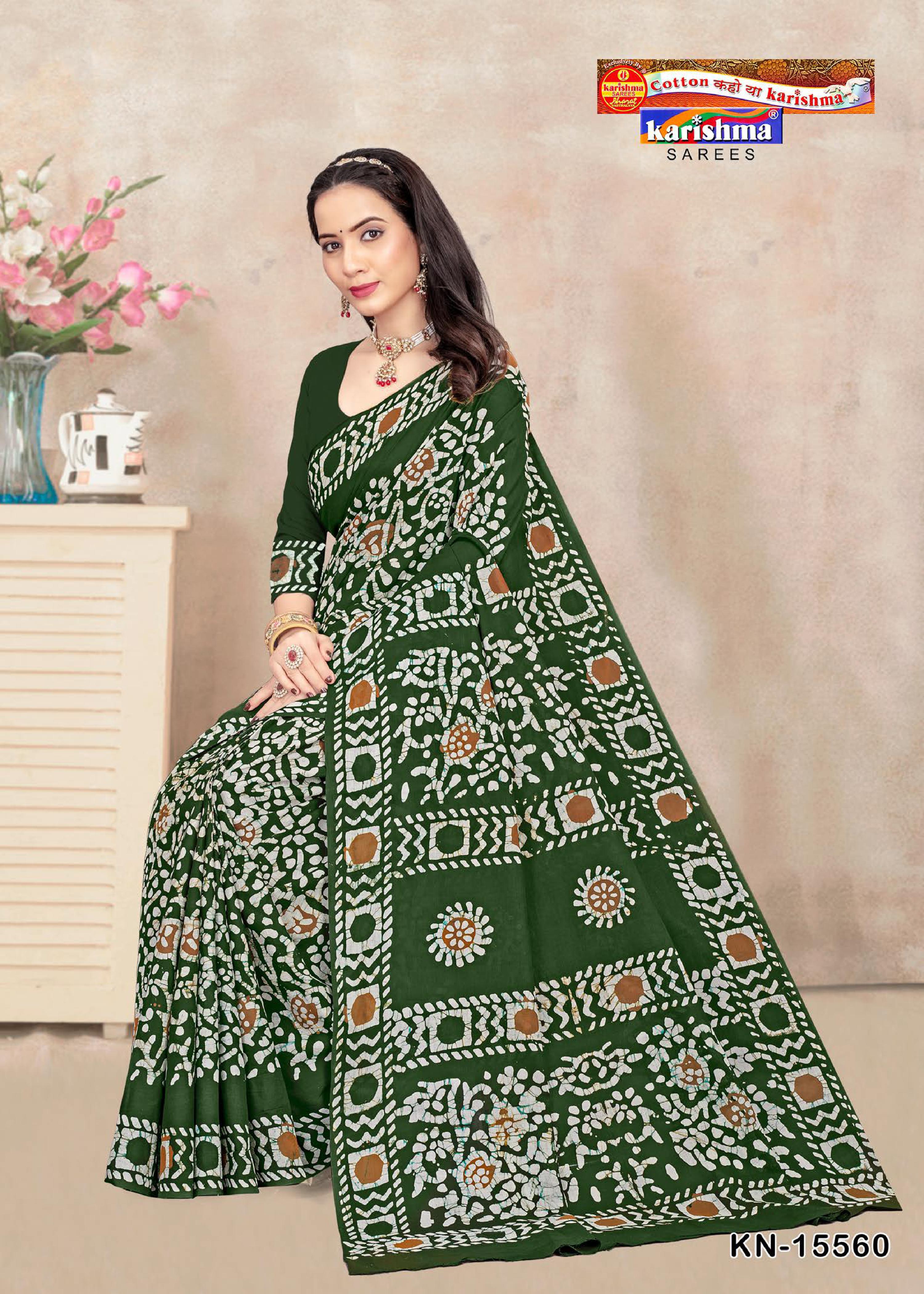 Green Pure Cotton (soft) Malai Saree With Batik Print