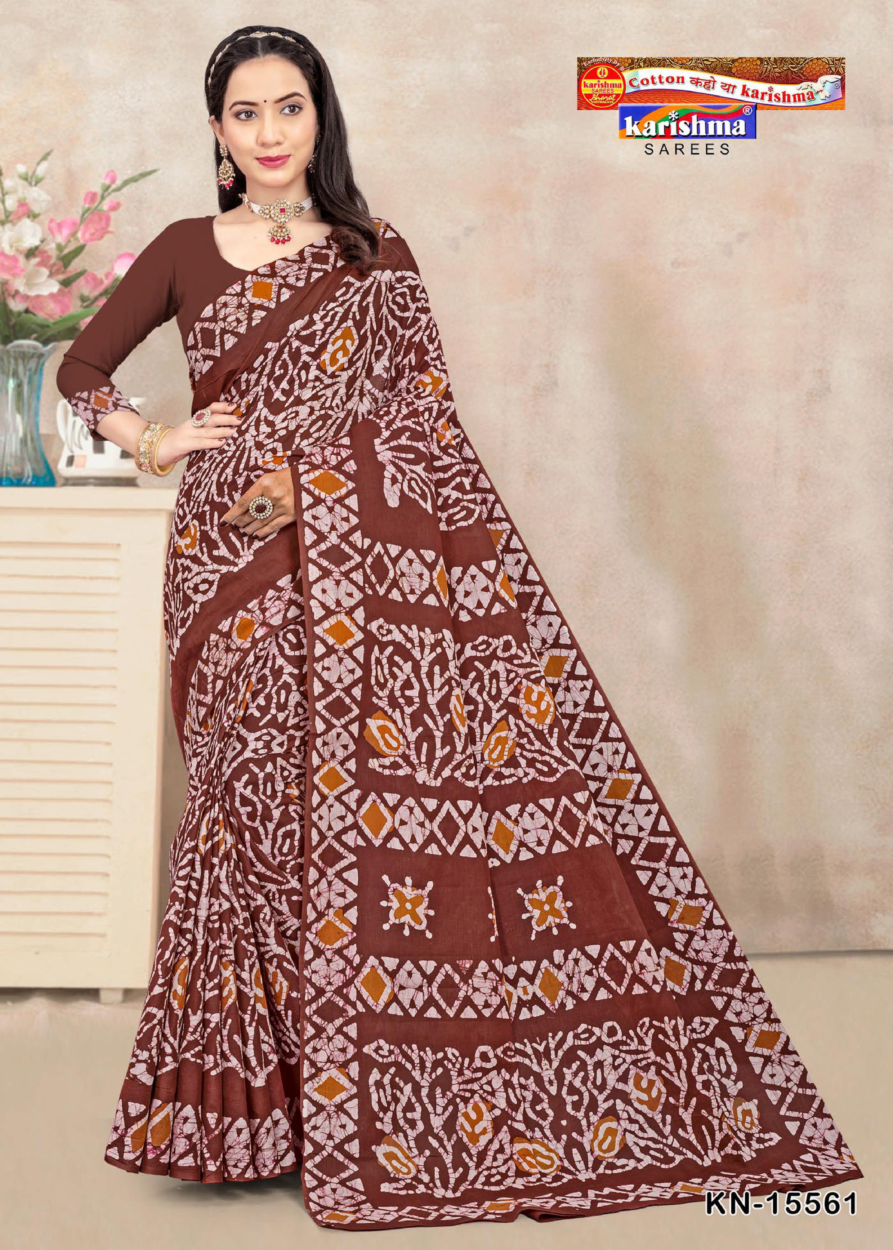 Brown Pure Cotton (soft) Malai Saree With Batik Print