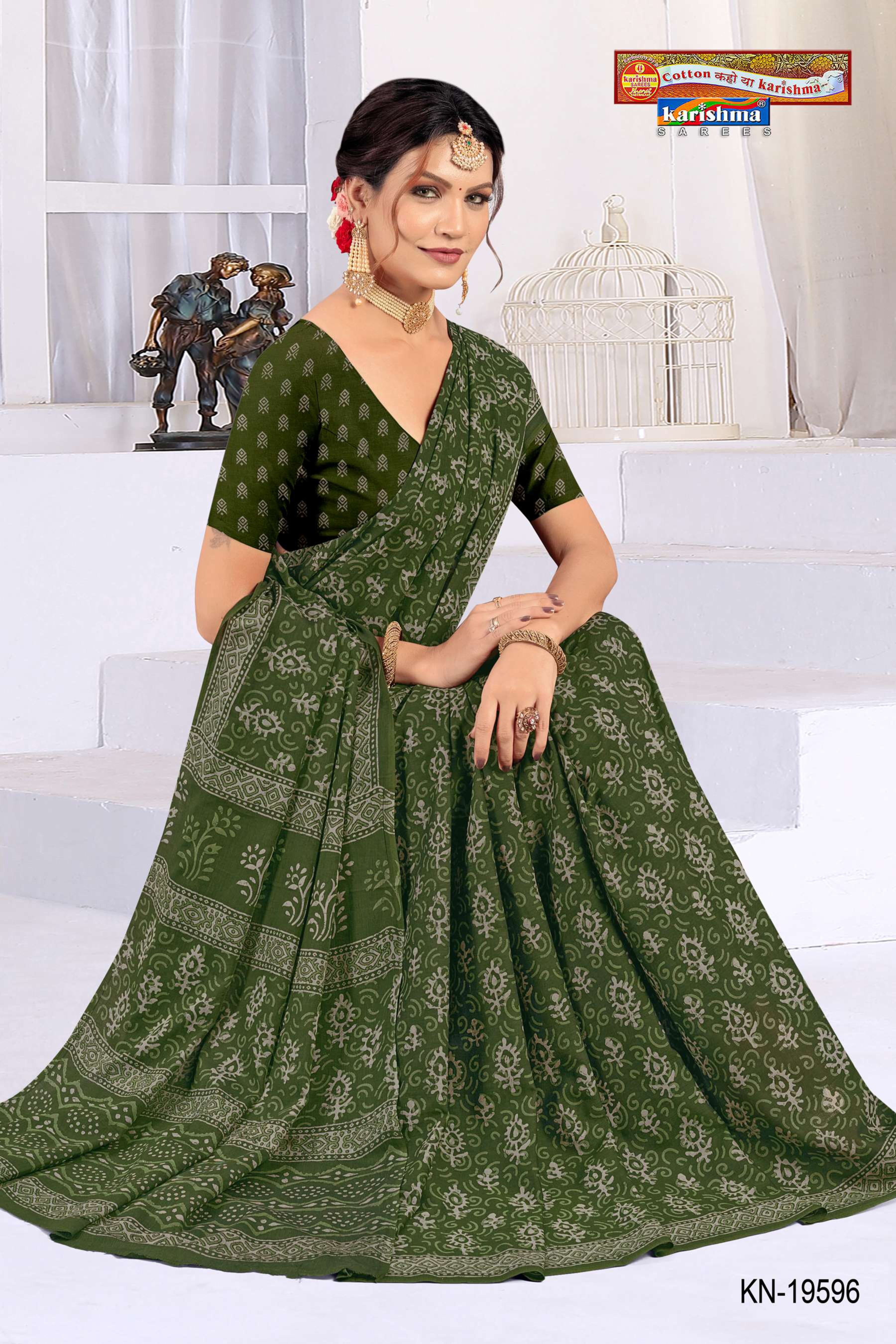 Green Pure Cotton Muslin (Soft) Saree With Beautifull Modern Design
