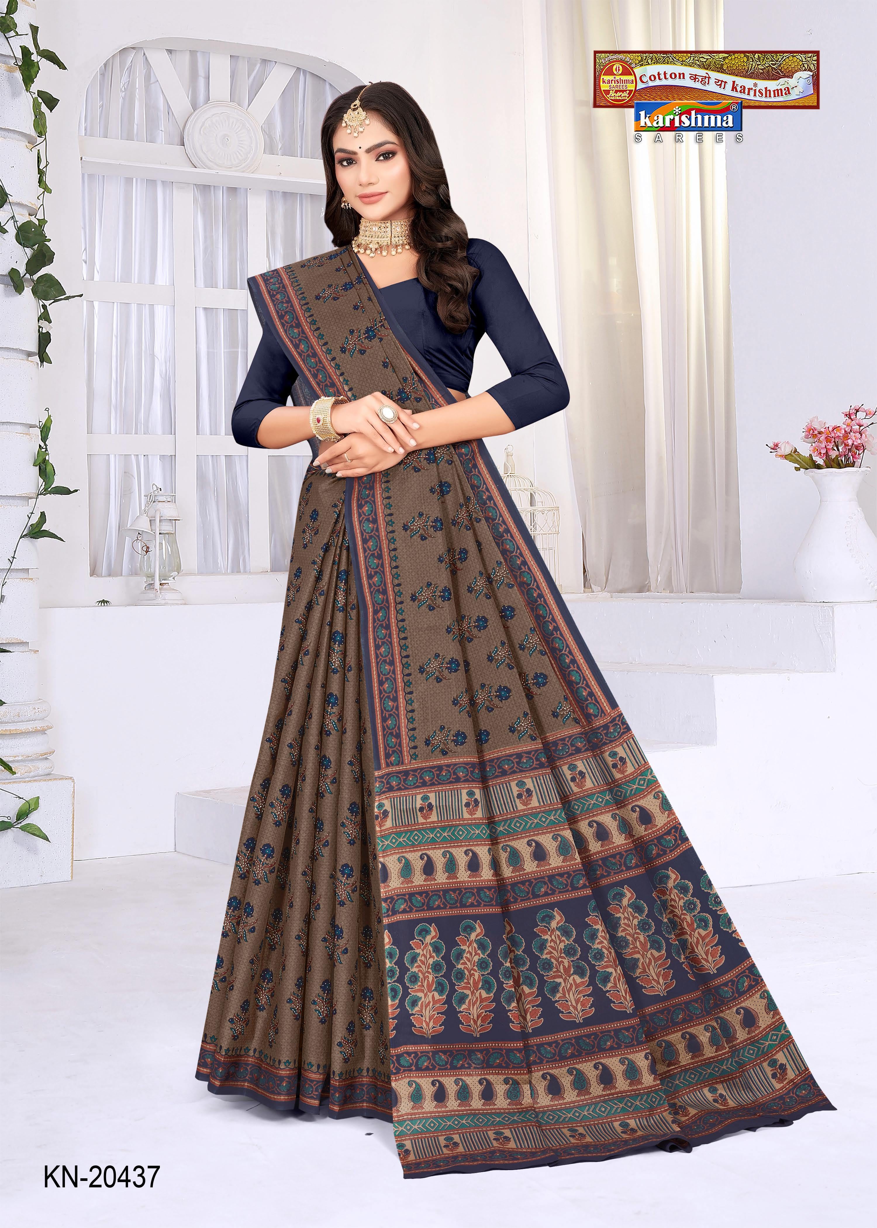 Blue Bagru Cotton Printed Everyday Wear Saree