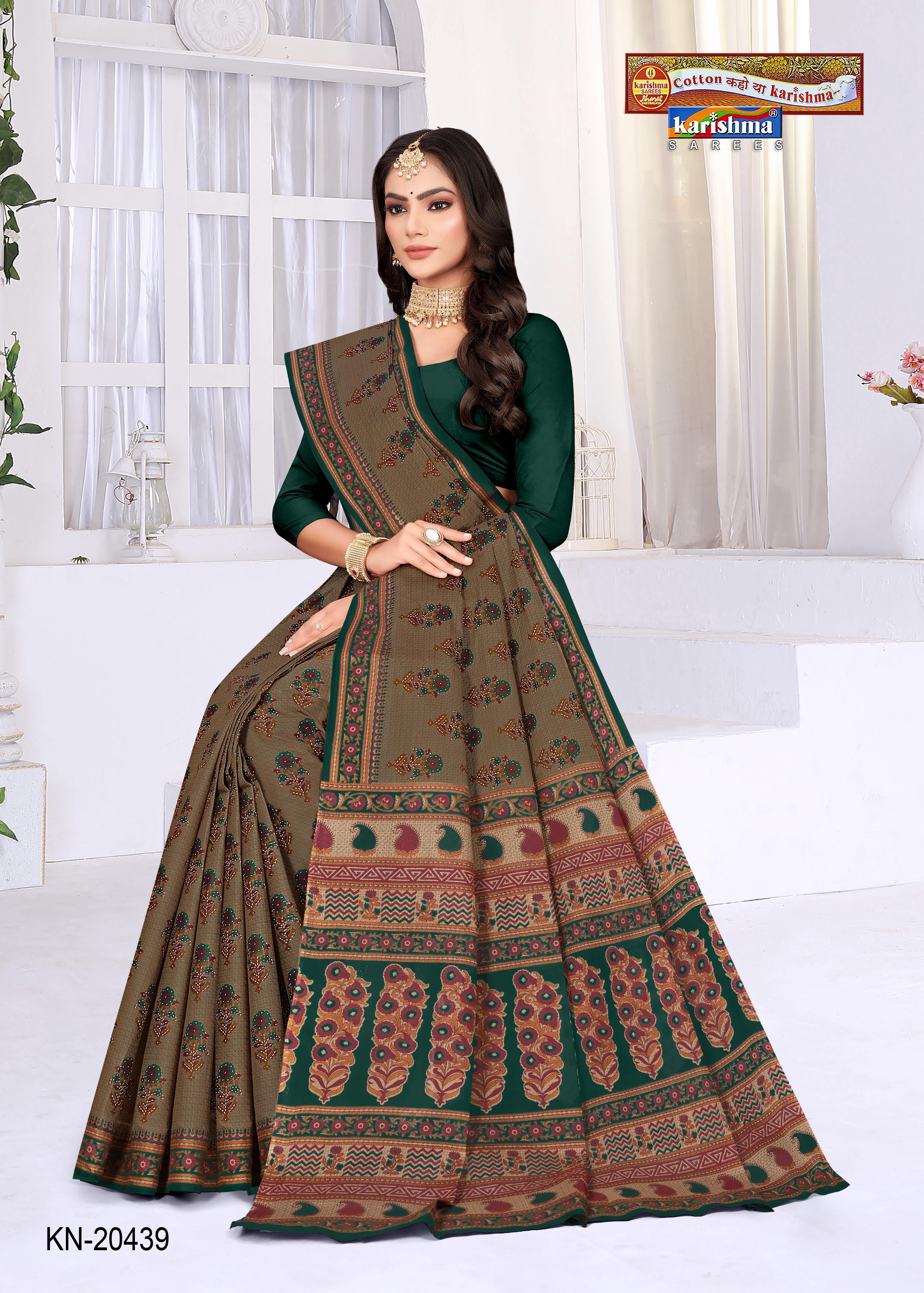 Green Bagru Cotton Printed Everyday Wear Saree