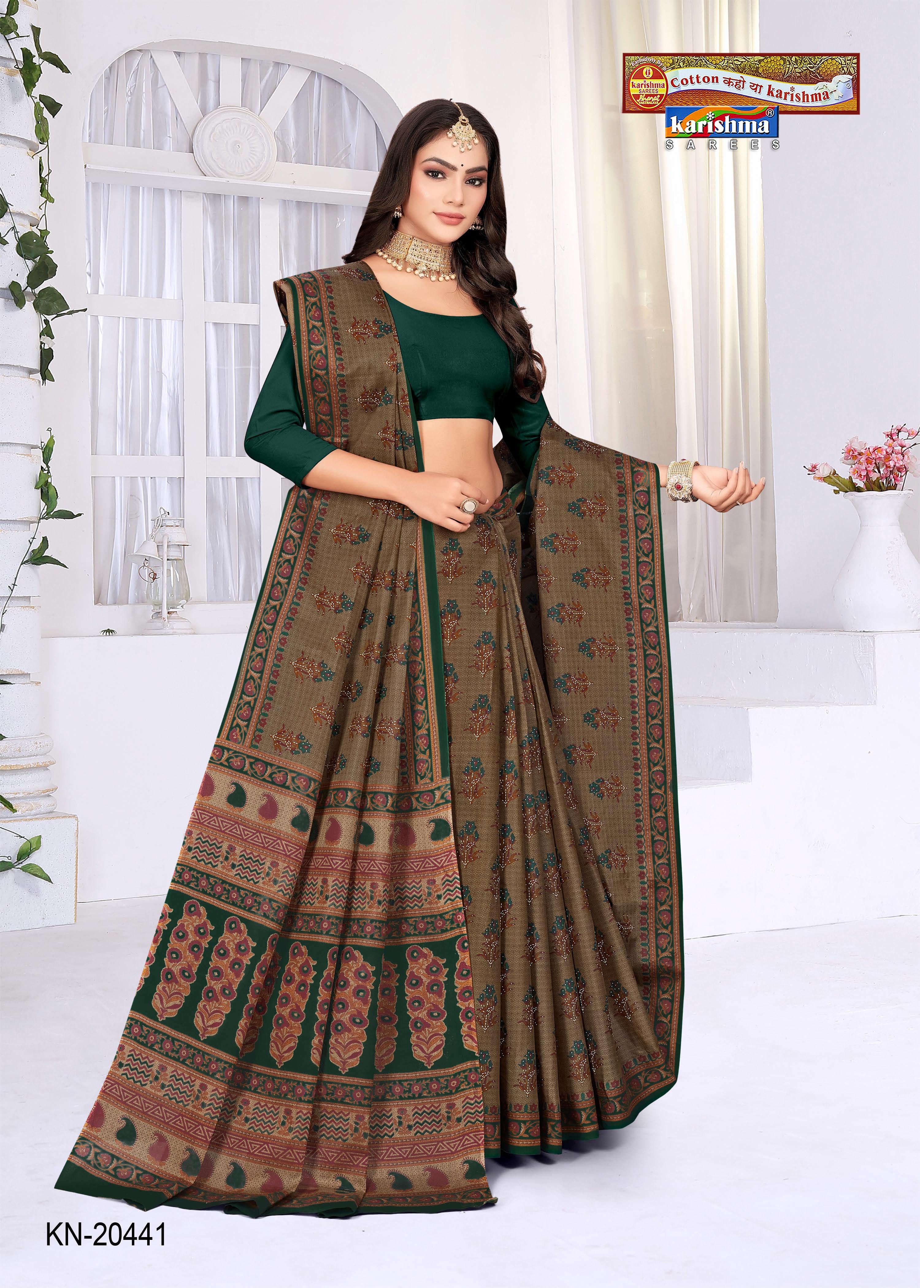 Brown Bagru Cotton Printed Everyday Wear Saree