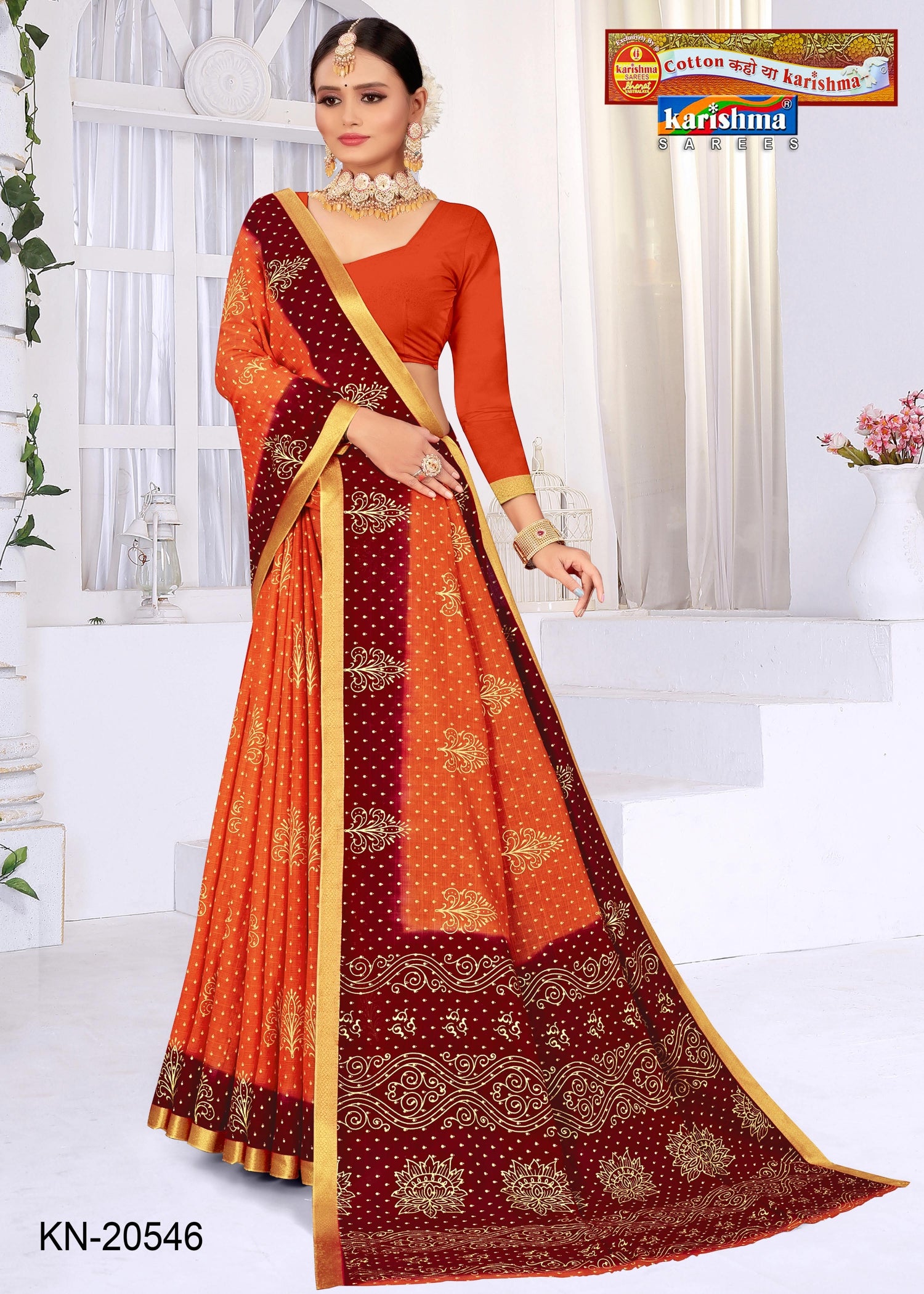 Orange Pure Cotton Muslin (Soft) Saree With Tradional Pasely Design