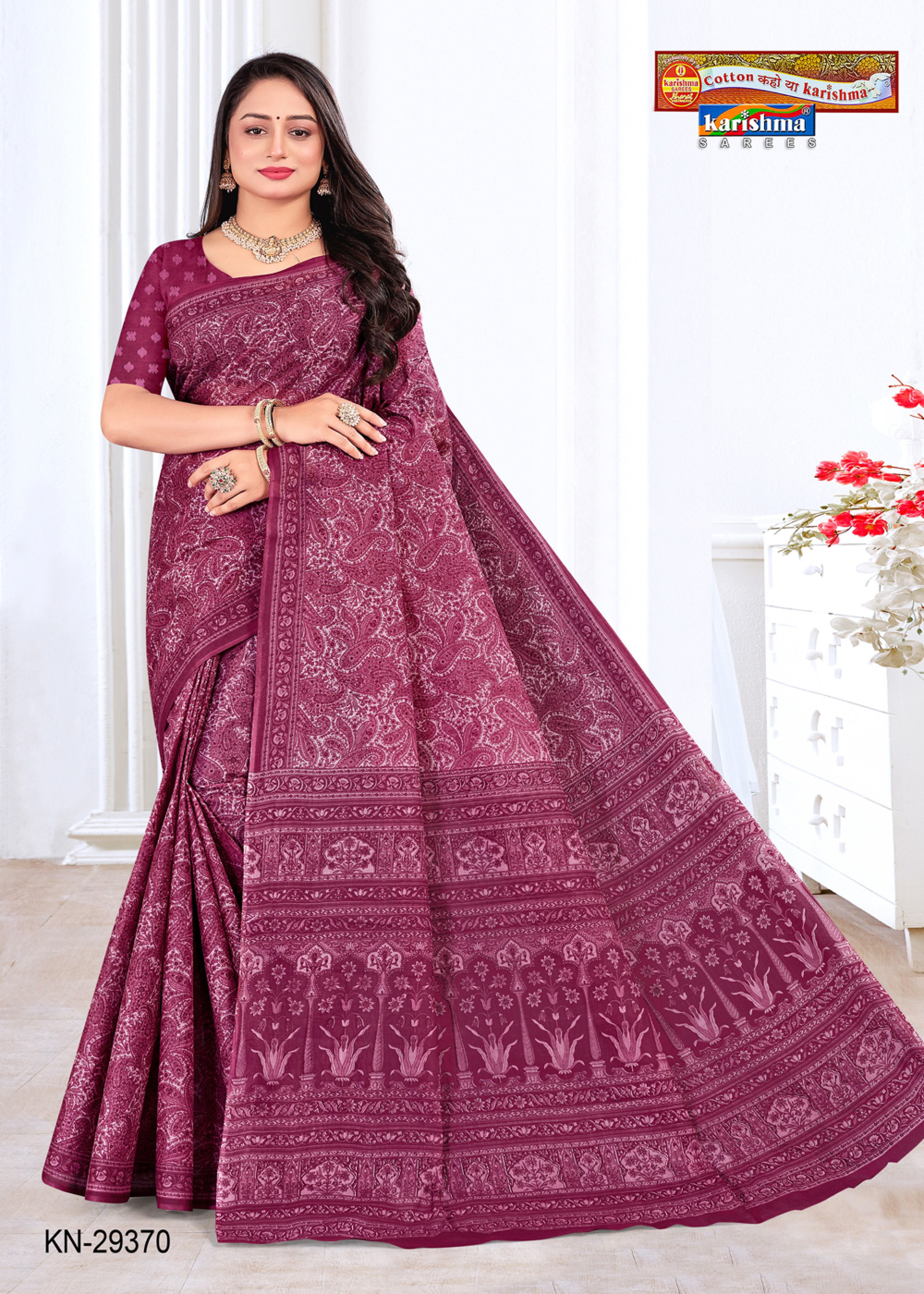 Magenta Everyday Wear Paisley Design Printed Pure Cotton Saree