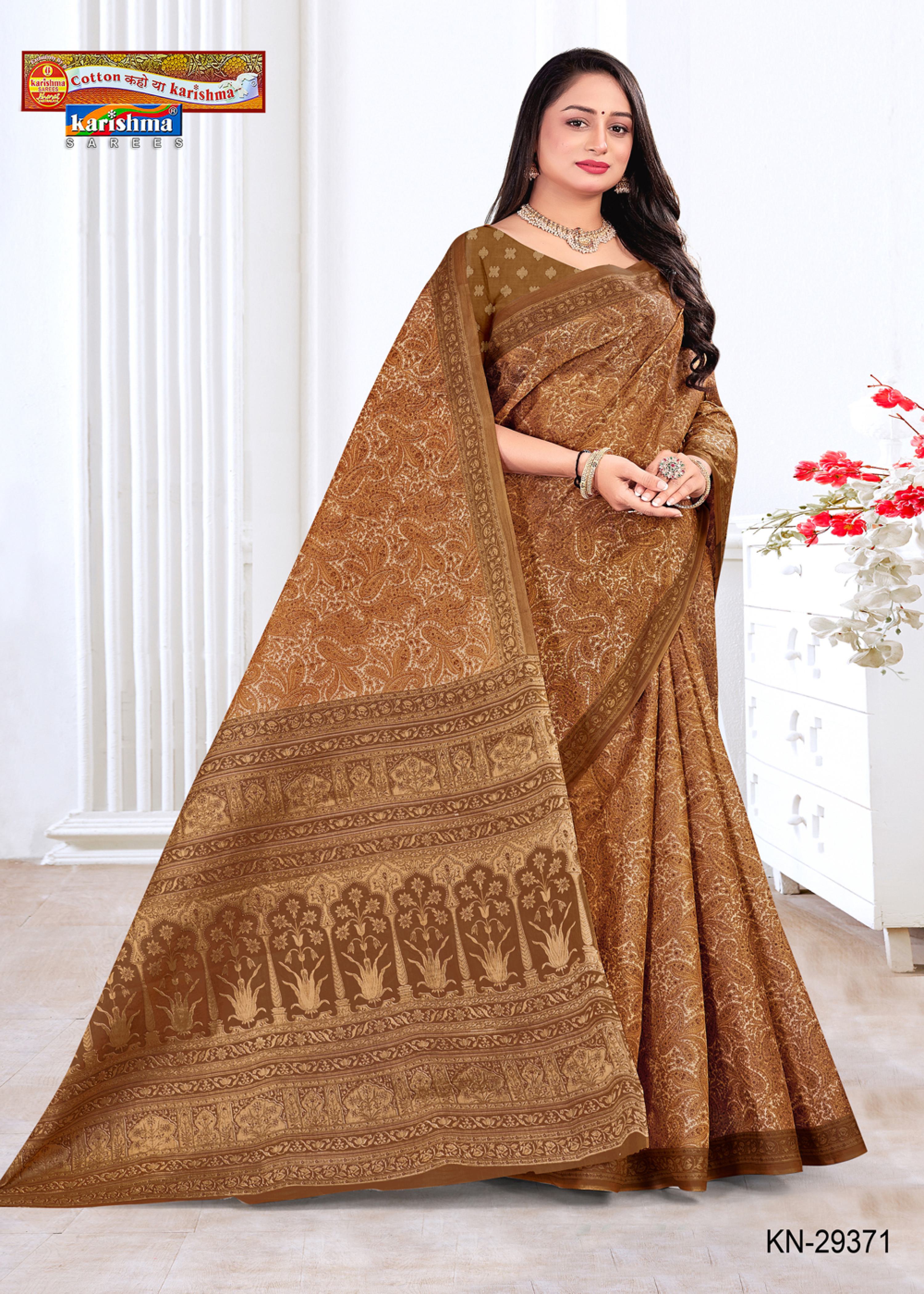 Gold Everyday Wear Paisley Design Printed Pure Cotton Saree