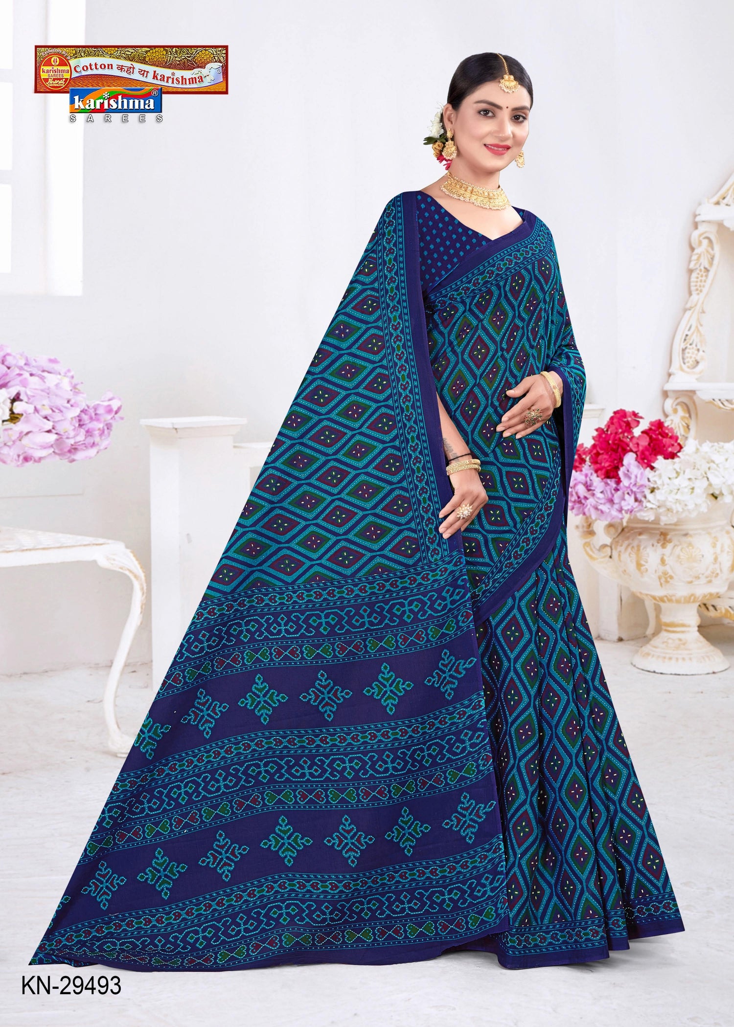 Blue Pure Cotton Muslin (Soft) Saree With Modern Touch Geomateric Design
