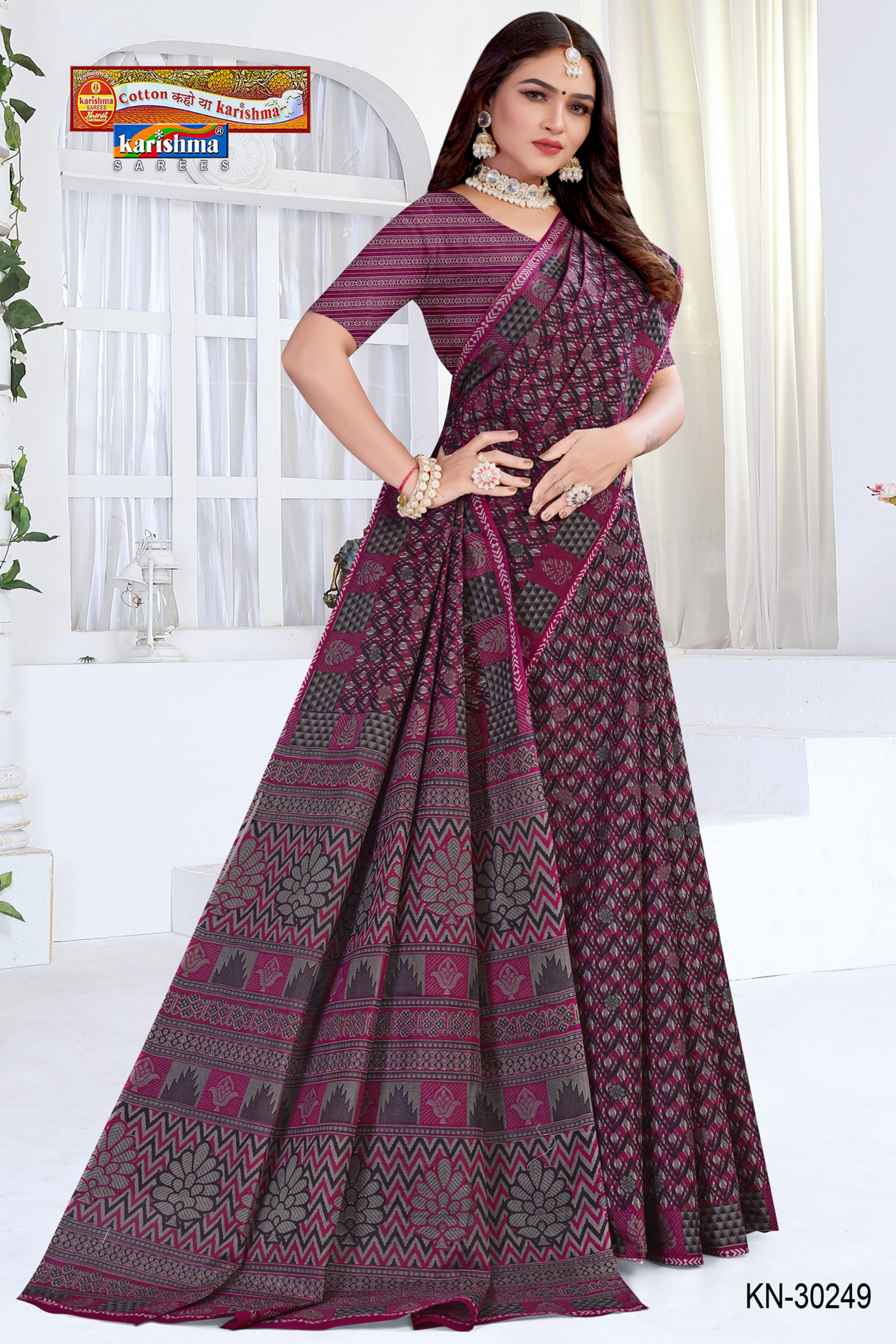 Pink Black Ikat Soft Mulmul Printed Pure Cotton Saree