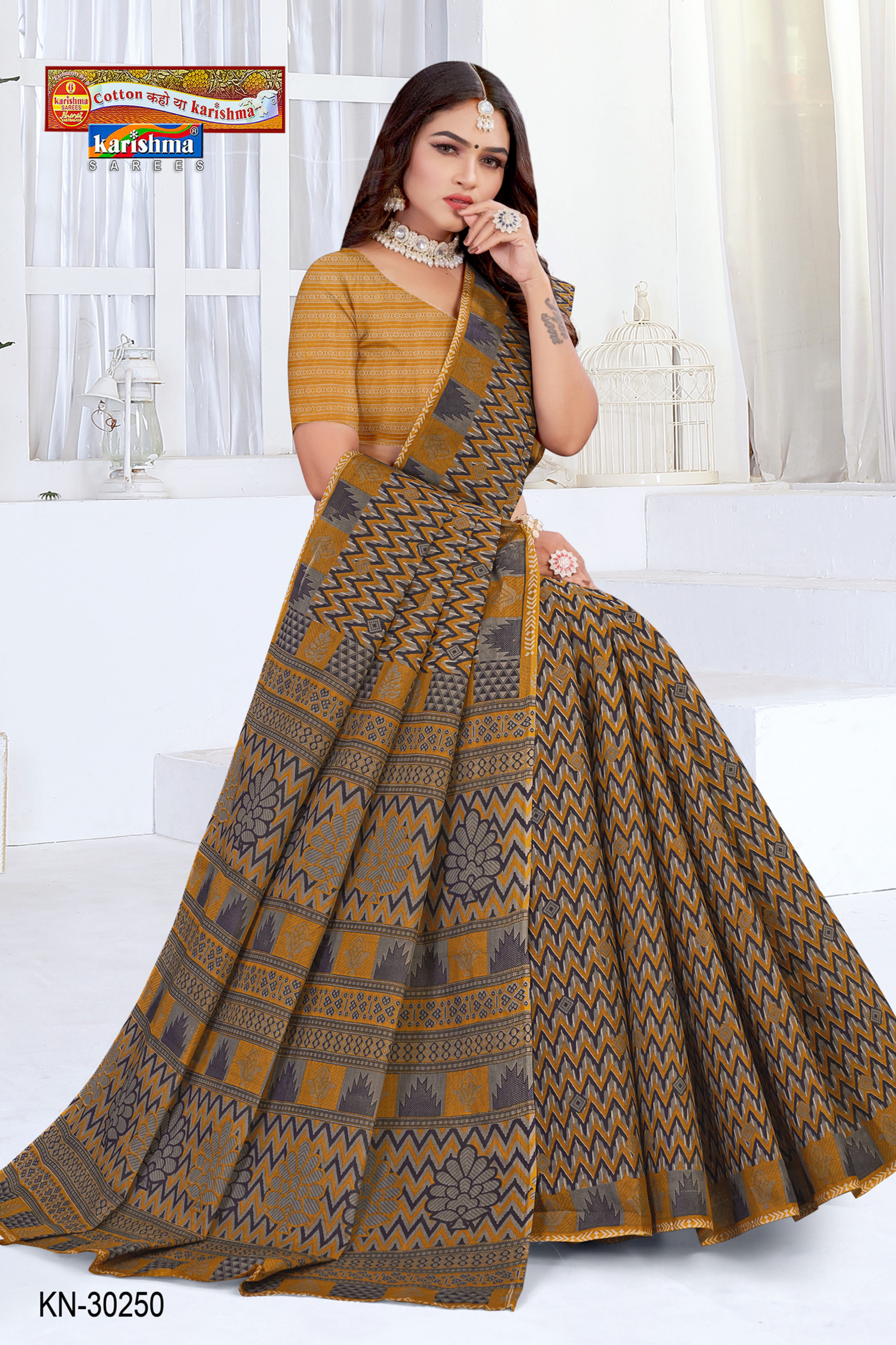 Yellow Black Ikat Soft Mulmul Printed Pure Cotton Saree