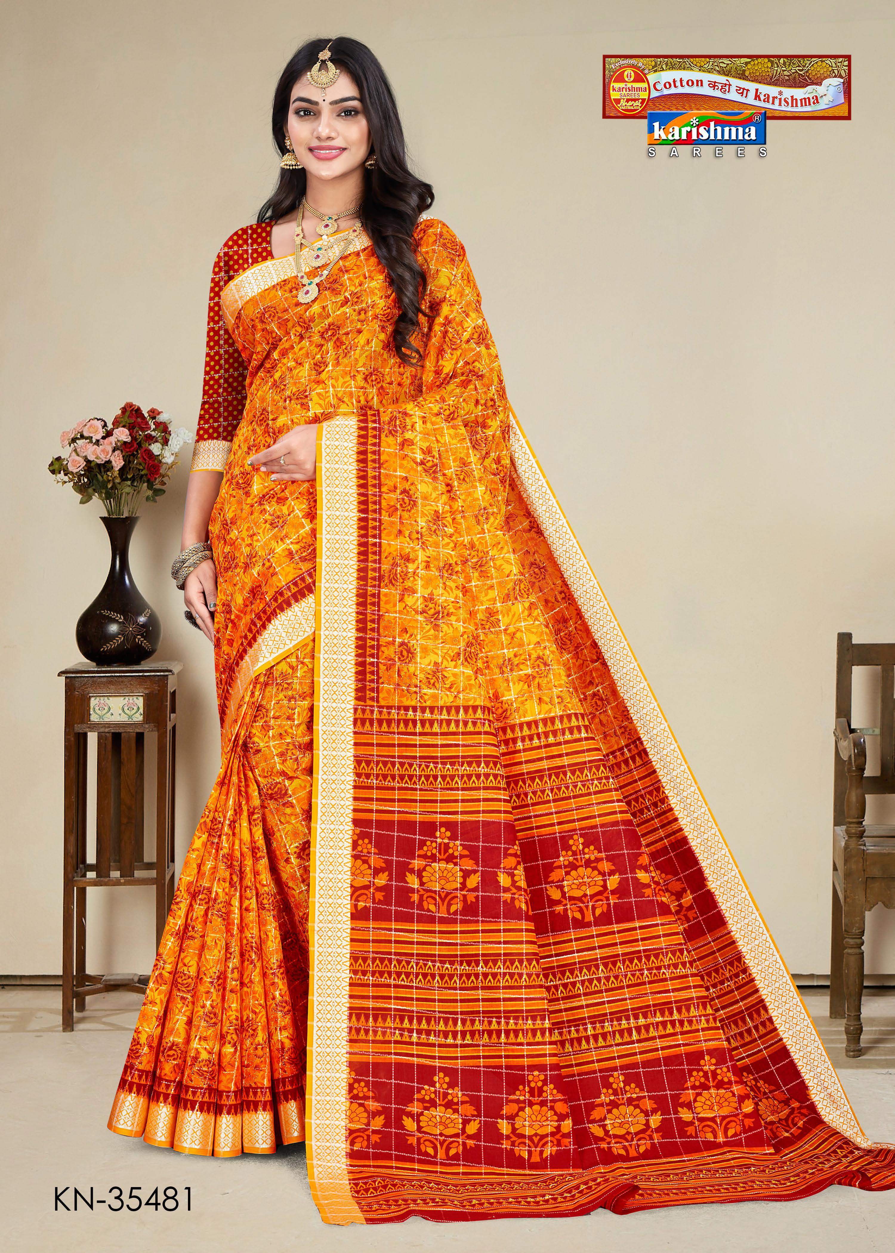 Yellow Floral Design Print with Zari Border Festive Pure Mulmul Cotton Saree