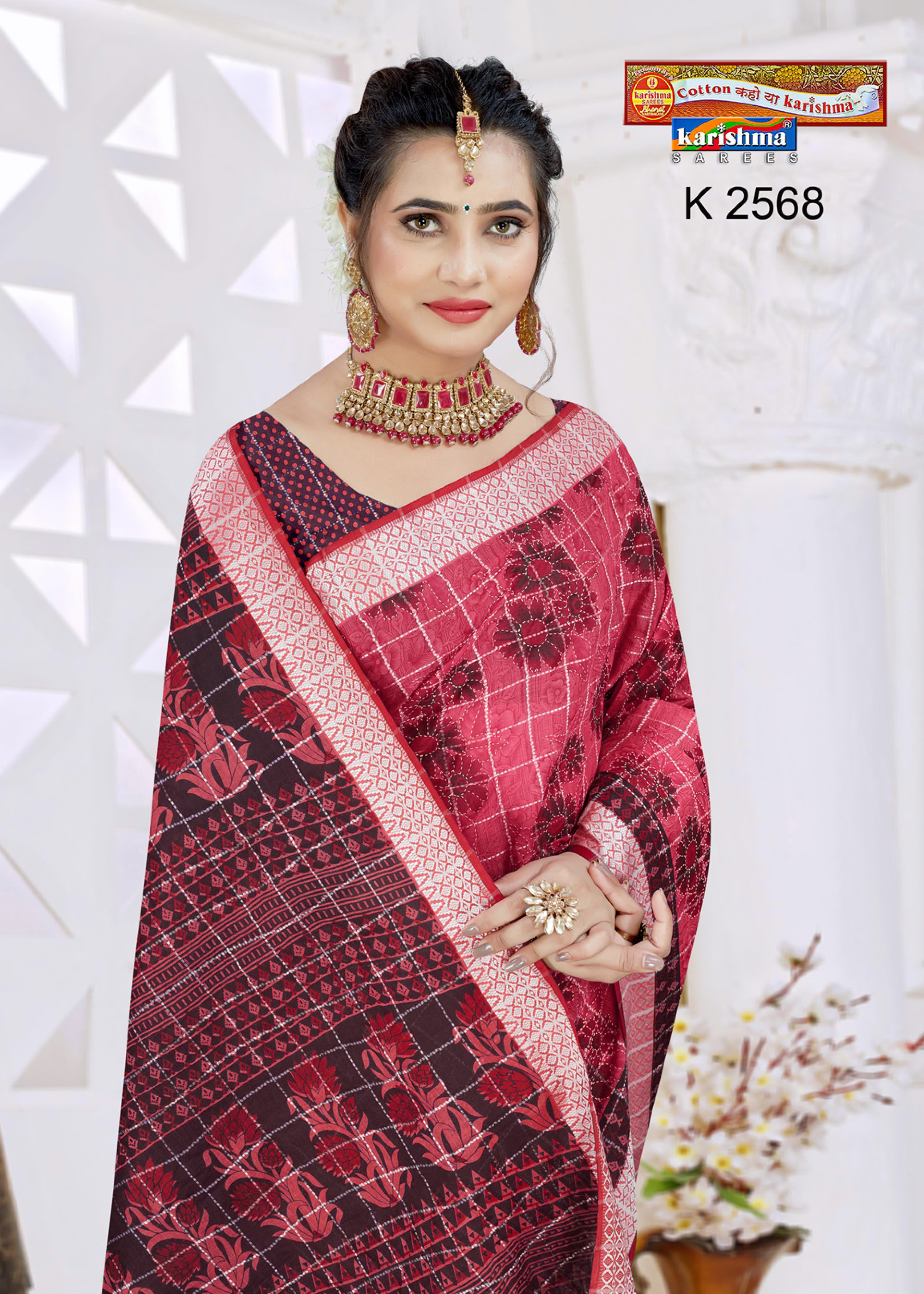 Maroon Floral Design Print with Zari Border Festive Pure Mulmul Cotton Saree