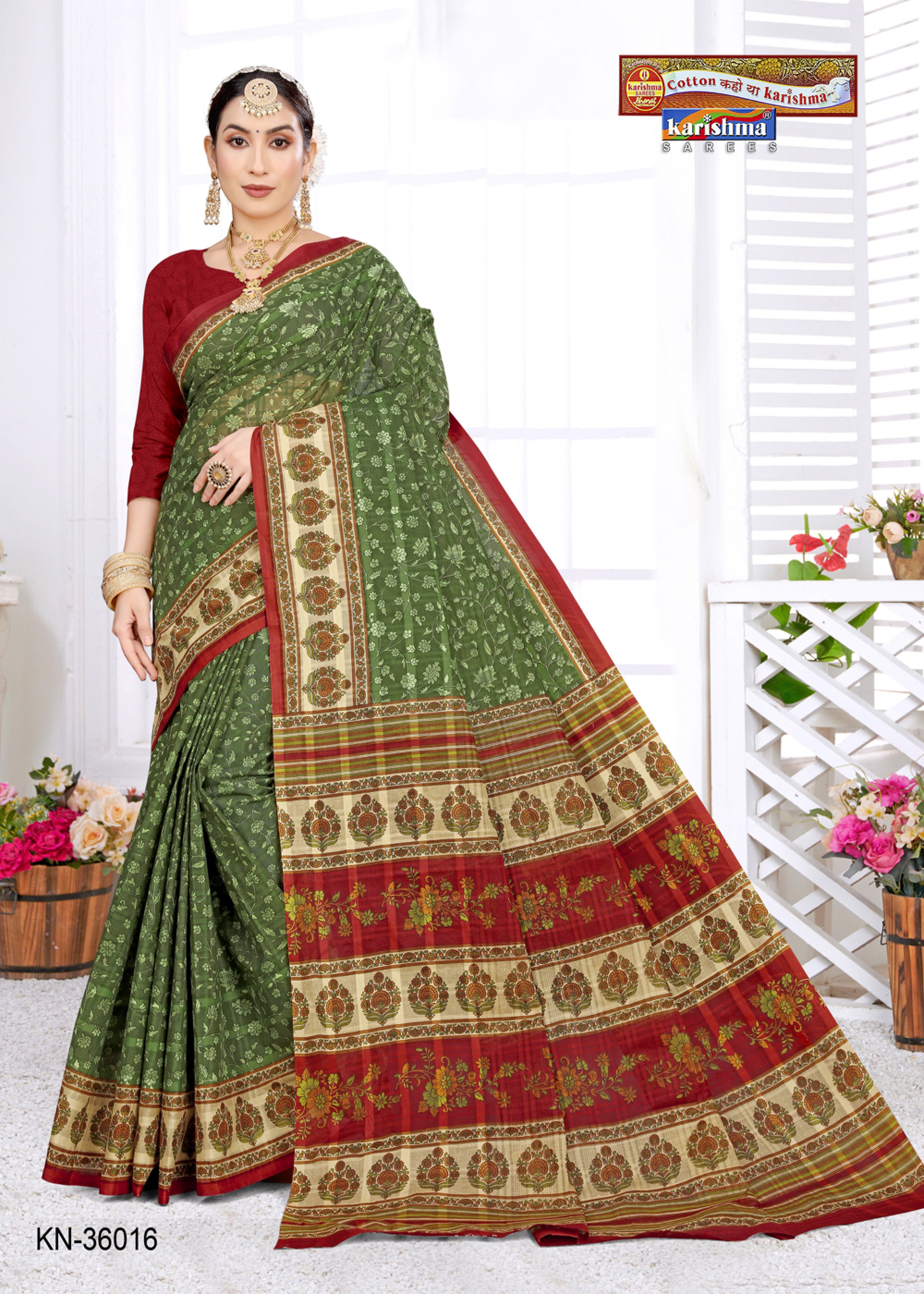 Green Floral & Peacock Design Printed Soft Mulmul Pure Cotton Saree with Border