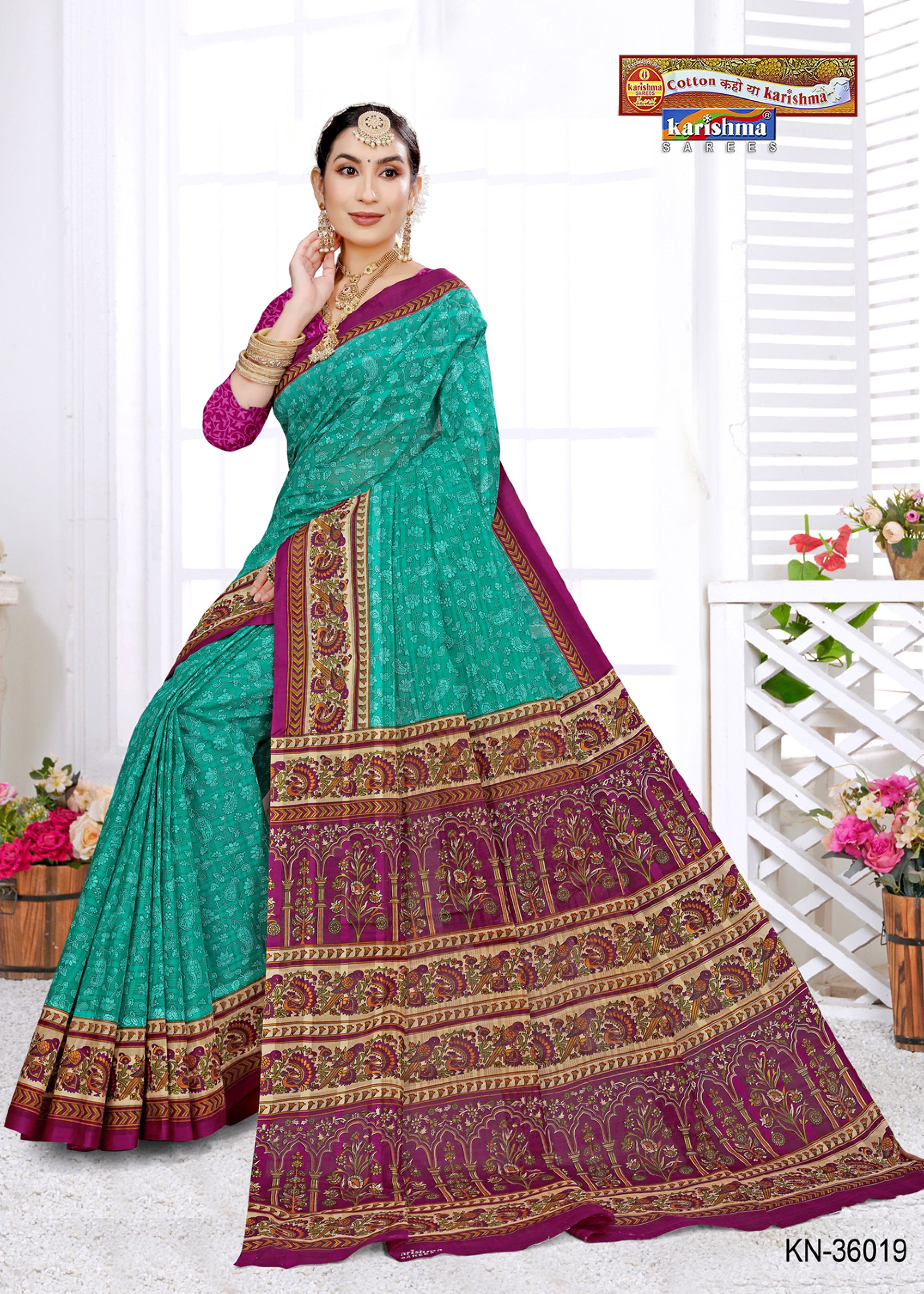 Teal Floral & Peacock Design Printed Soft Mulmul Pure Cotton Saree with Border