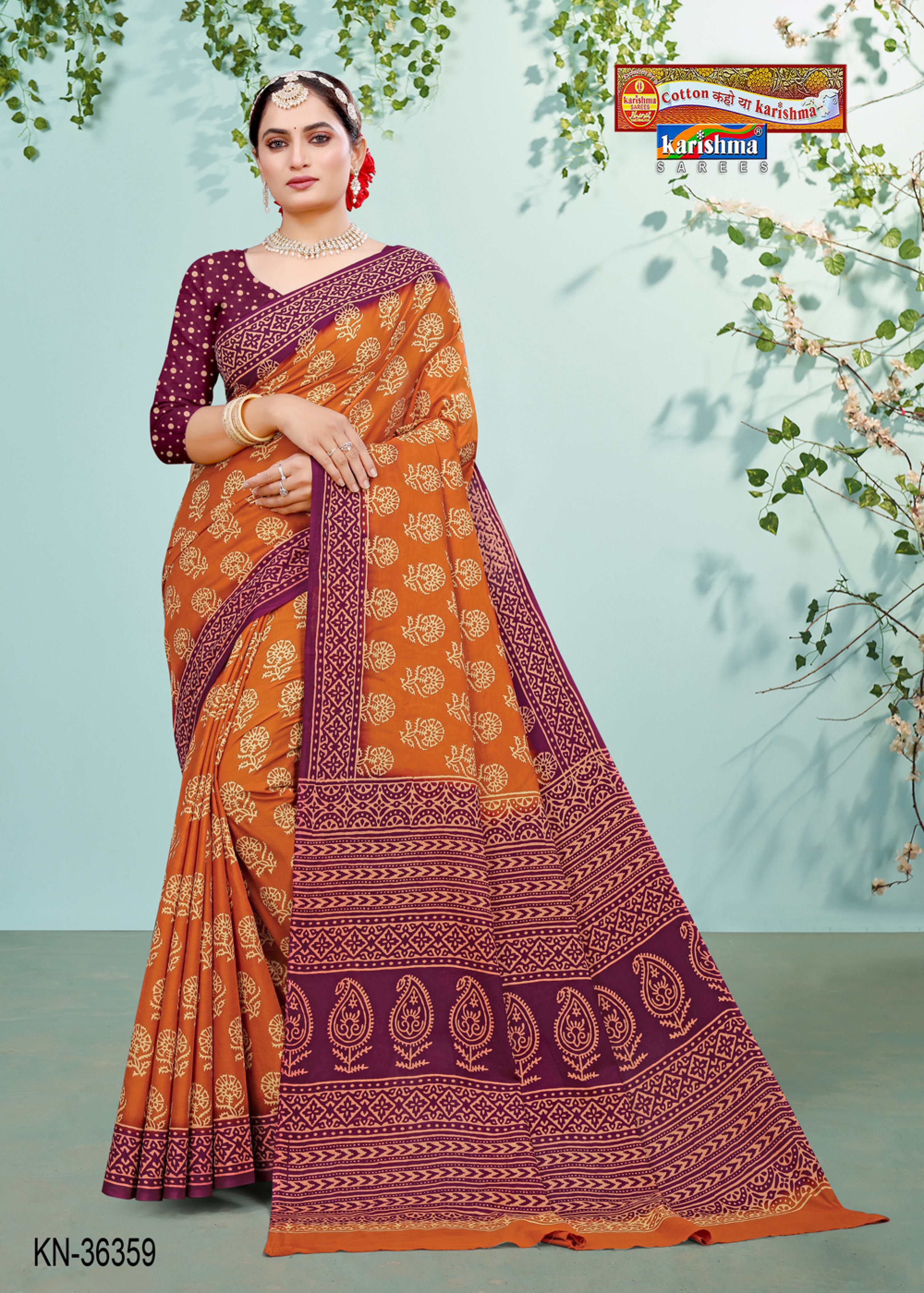 Gold Hand Batik Buta Style Shaded Soft Malai Cotton Printed Saree