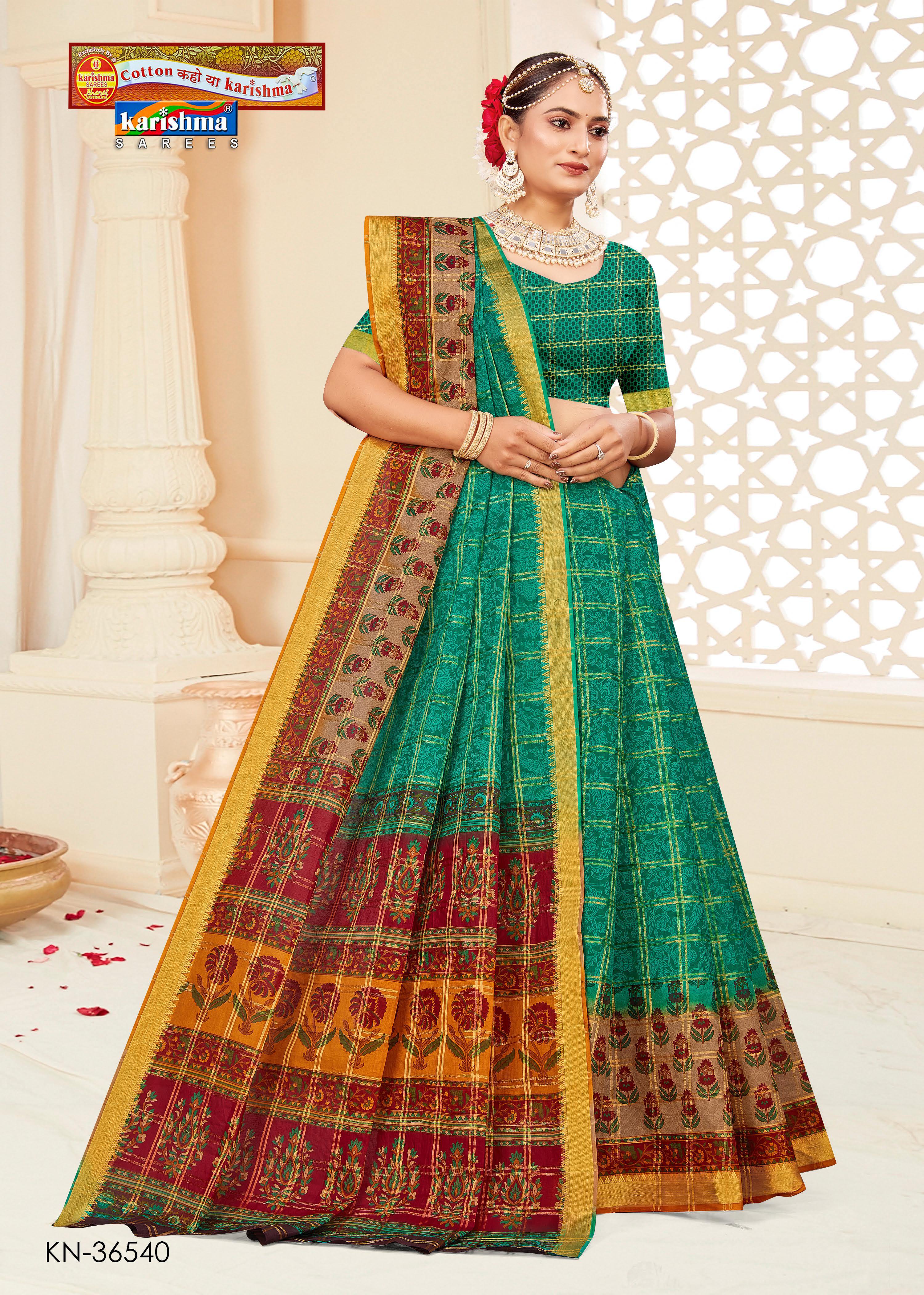 Green Gold Zari Festive Floral Design Printed Mulmul Pure Cotton Saree with Border