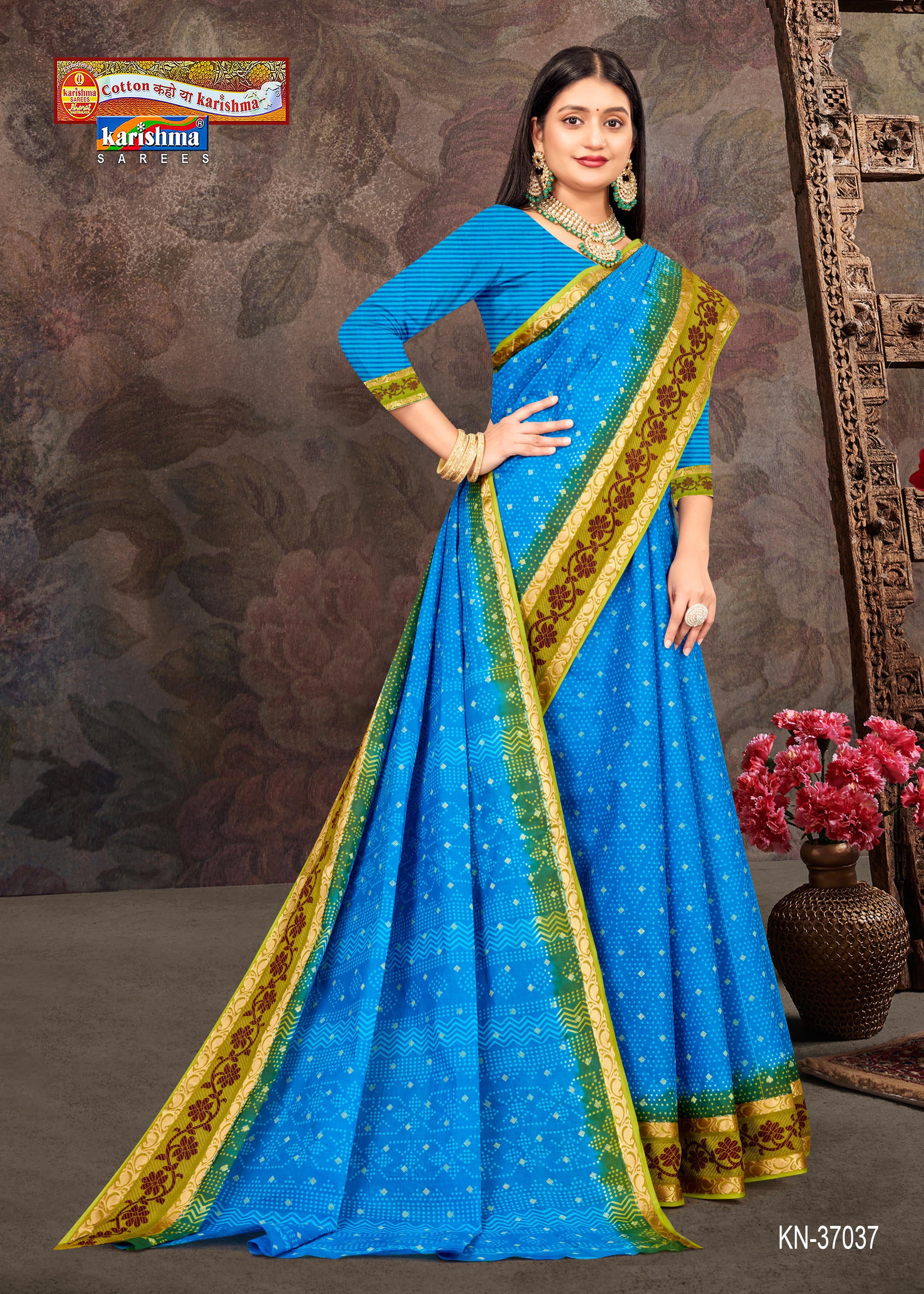 Blue Pattu Design Festive Gold Zari Bentex Border Printed Pure Cotton Saree