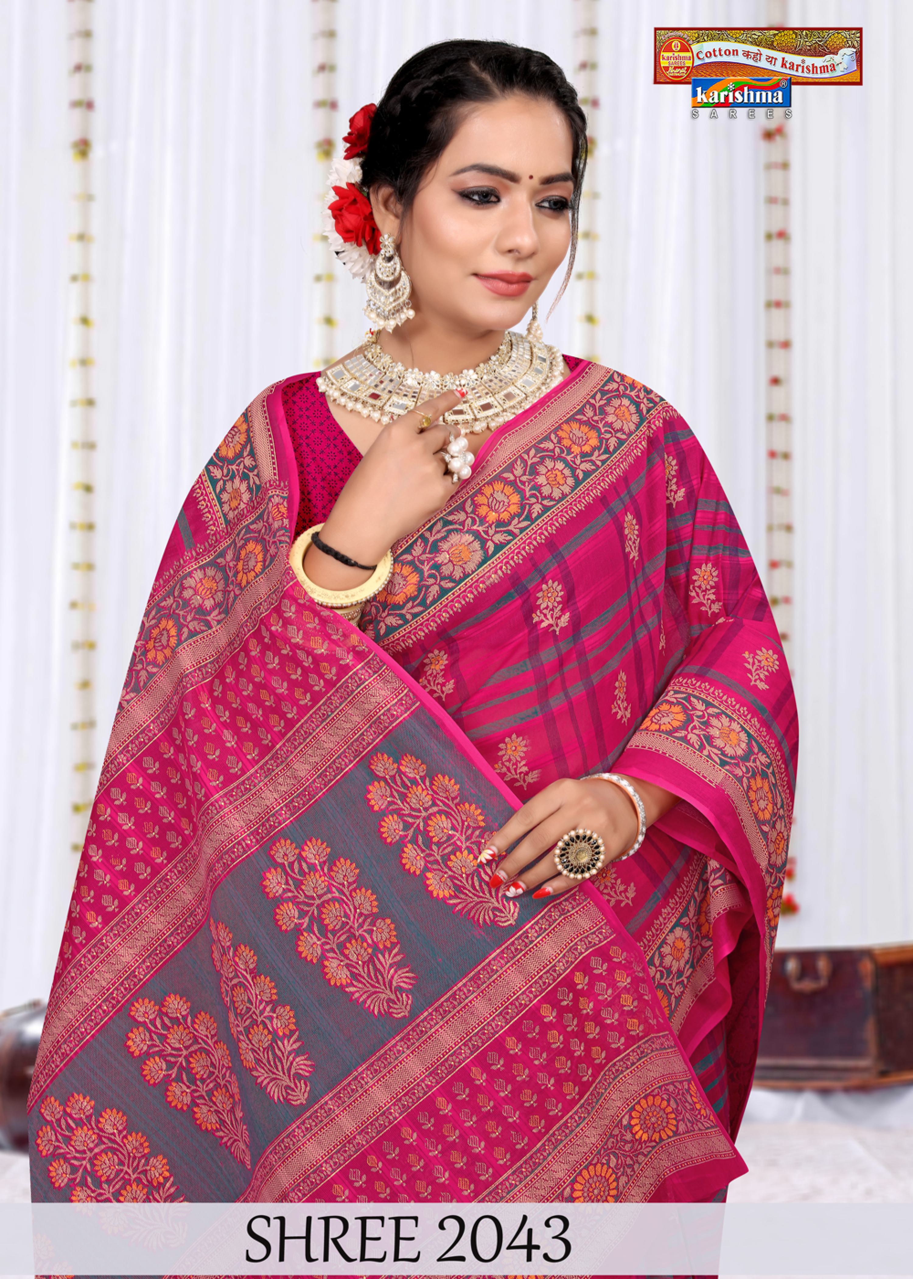 Pink South Checks Style Traditional Gold Printed Pure Mul Cotton Saree