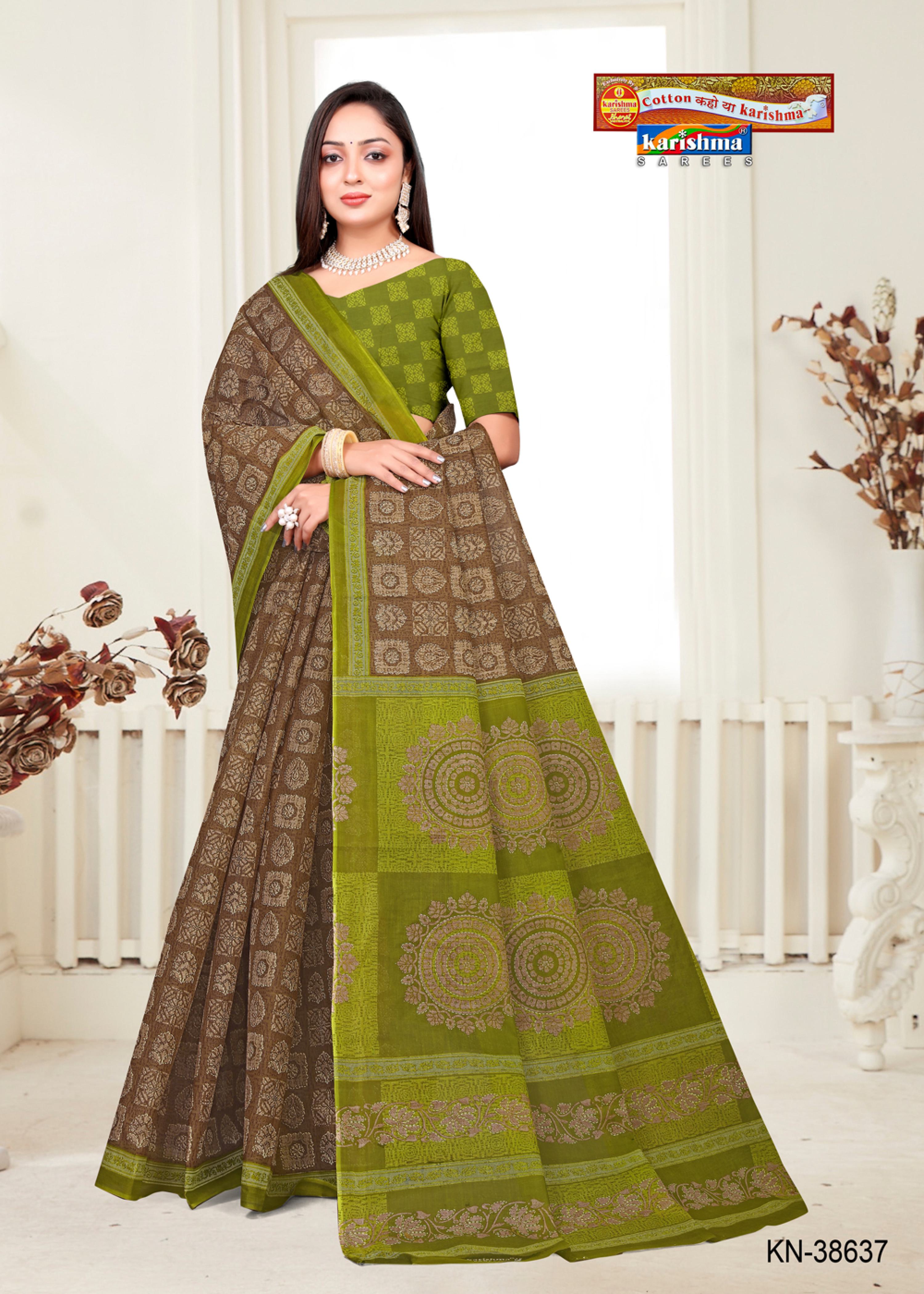 Brown Block Design Printed Pure Cotton Everyday Office Wear Saree