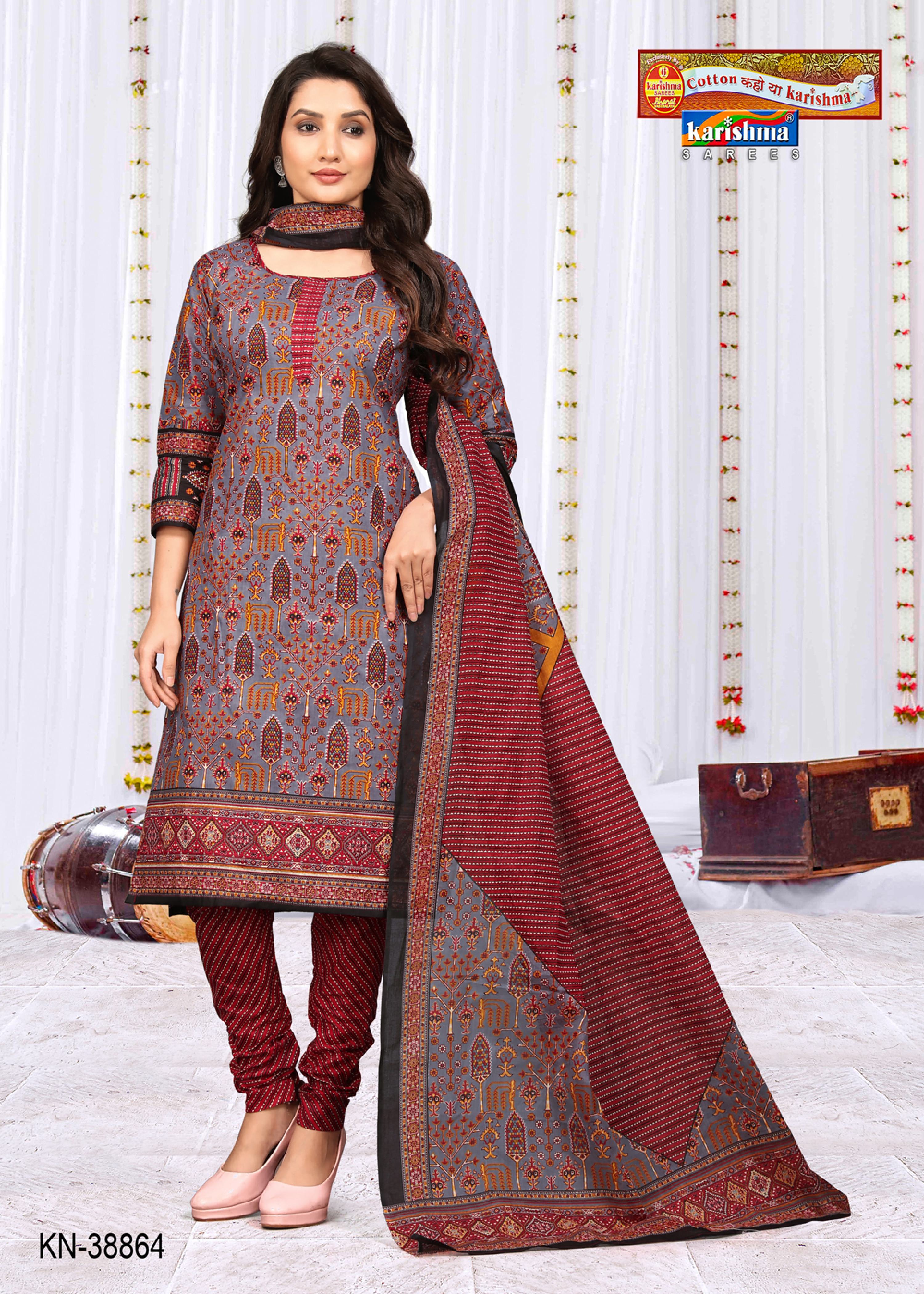 Grey Butti Design Printed Unstitched Pure Cotton Dress Material Set