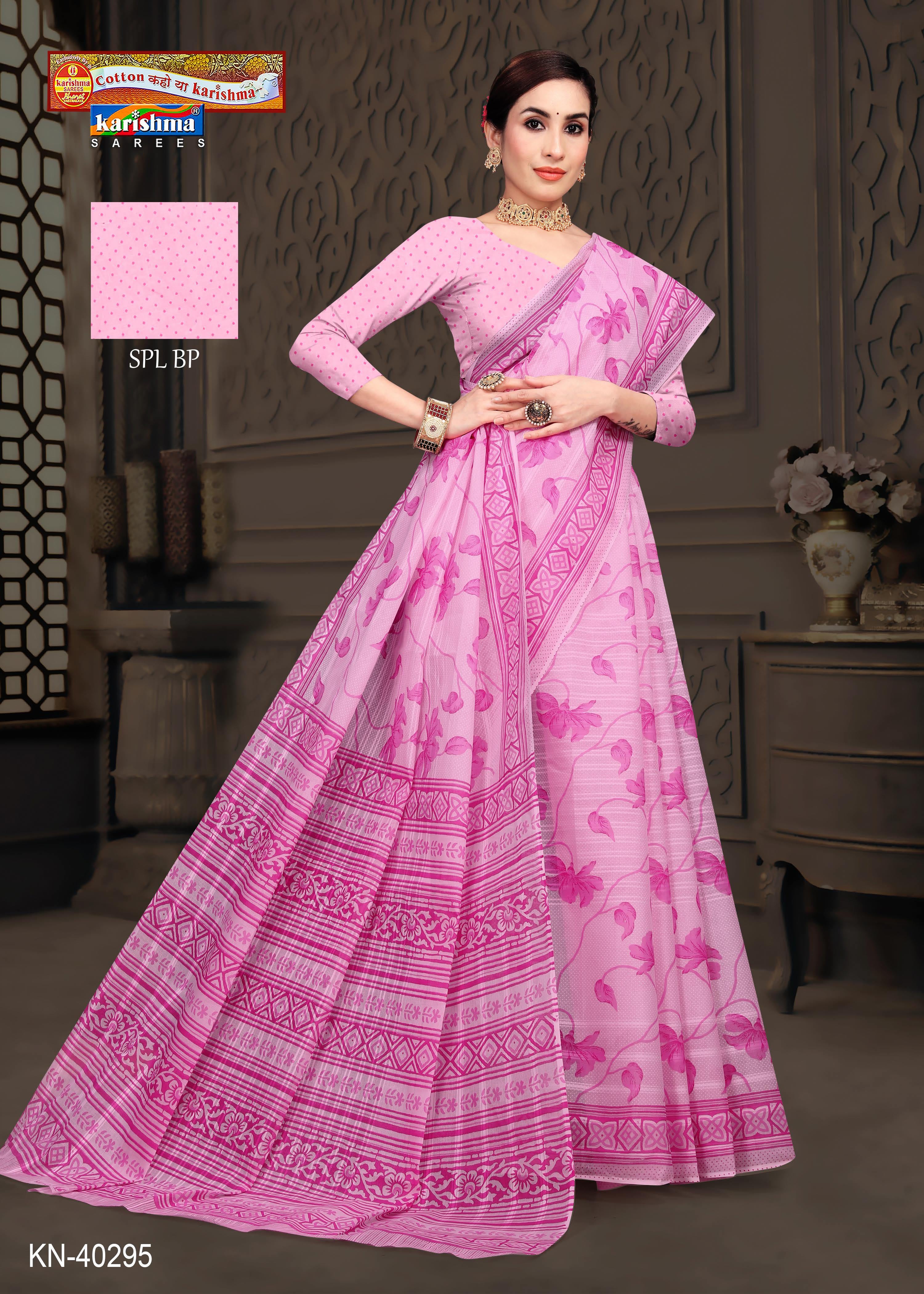 Pink Pastel Colour Flower Design Printed Pure Soft Malai Cotton Saree