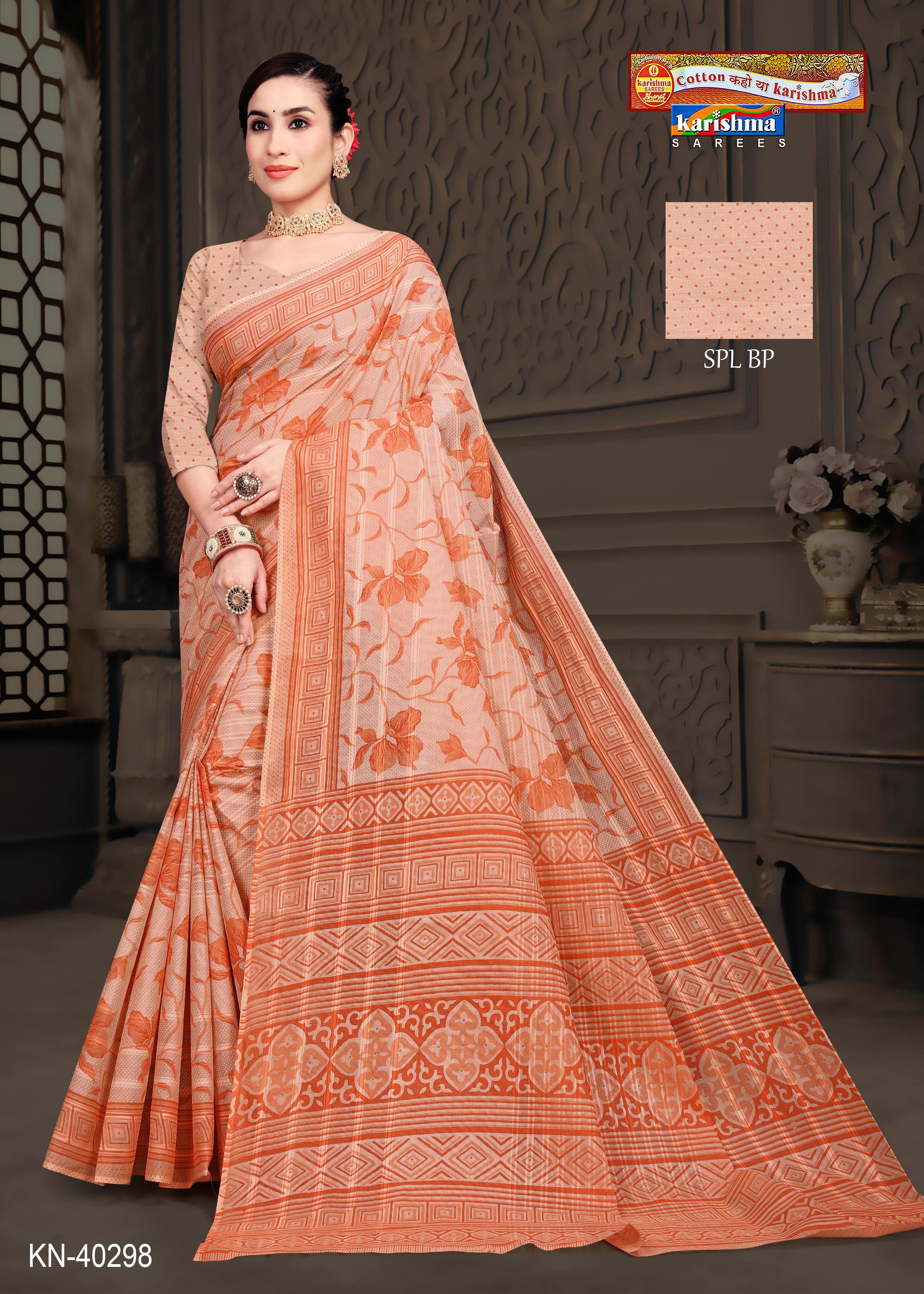 Brown Pastel Colour Flower Design Printed Pure Soft Malai Cotton Saree