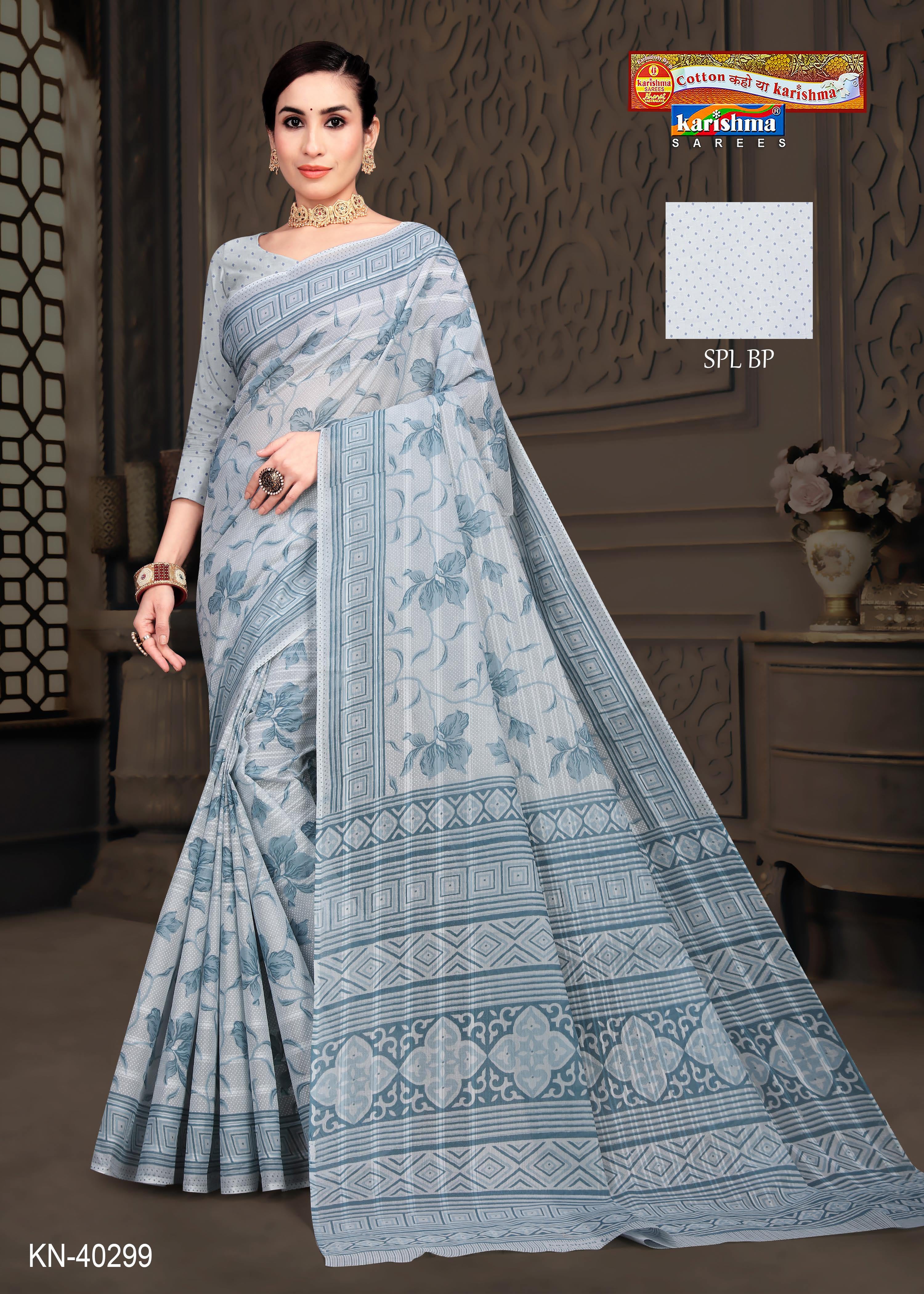 Grey Pastel Colour Flower Design Printed Pure Soft Malai Cotton Saree