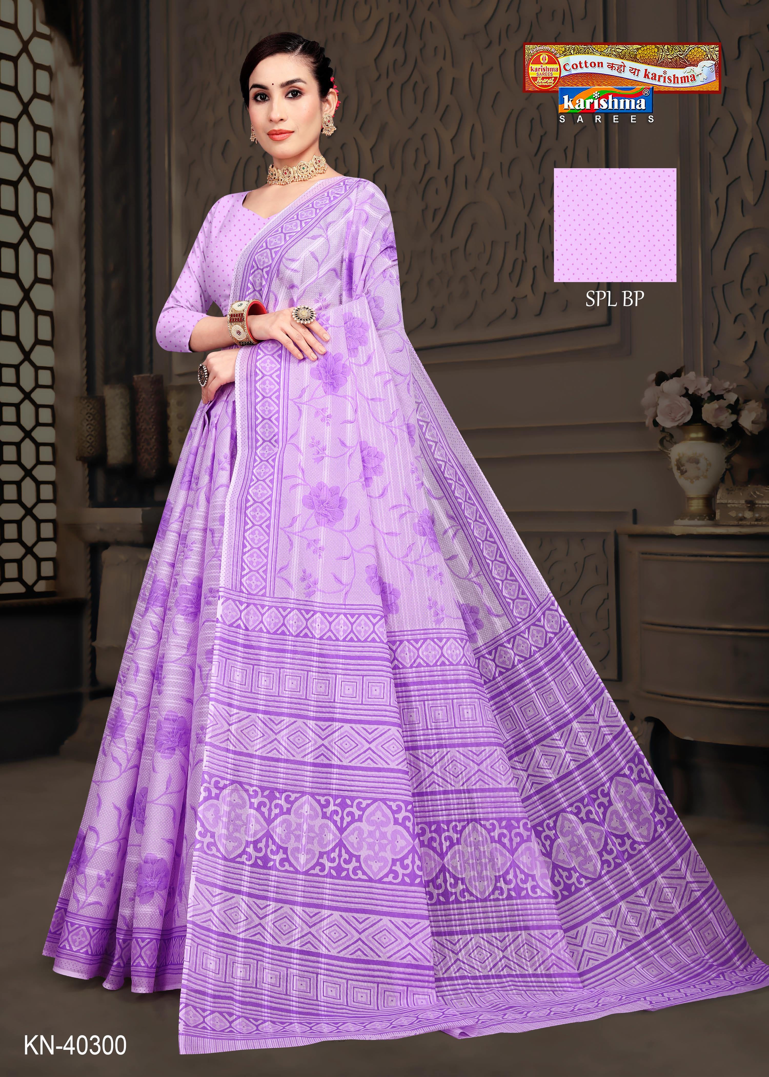 Purple Pastel Colour Flower Design Printed Pure Soft Malai Cotton Saree