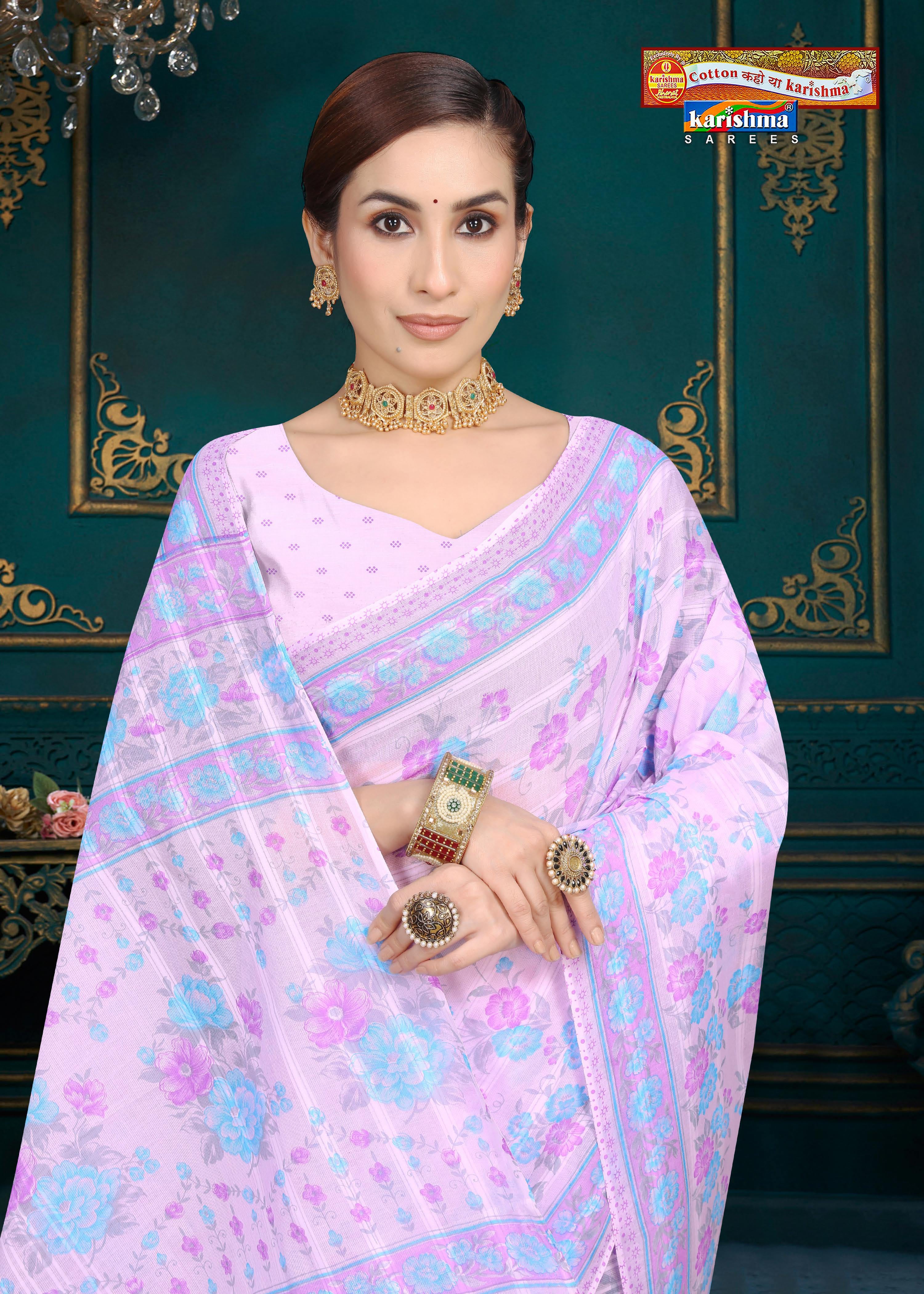 Light Purple Colour Design Pure Soft Malai Cotton Printed Saree