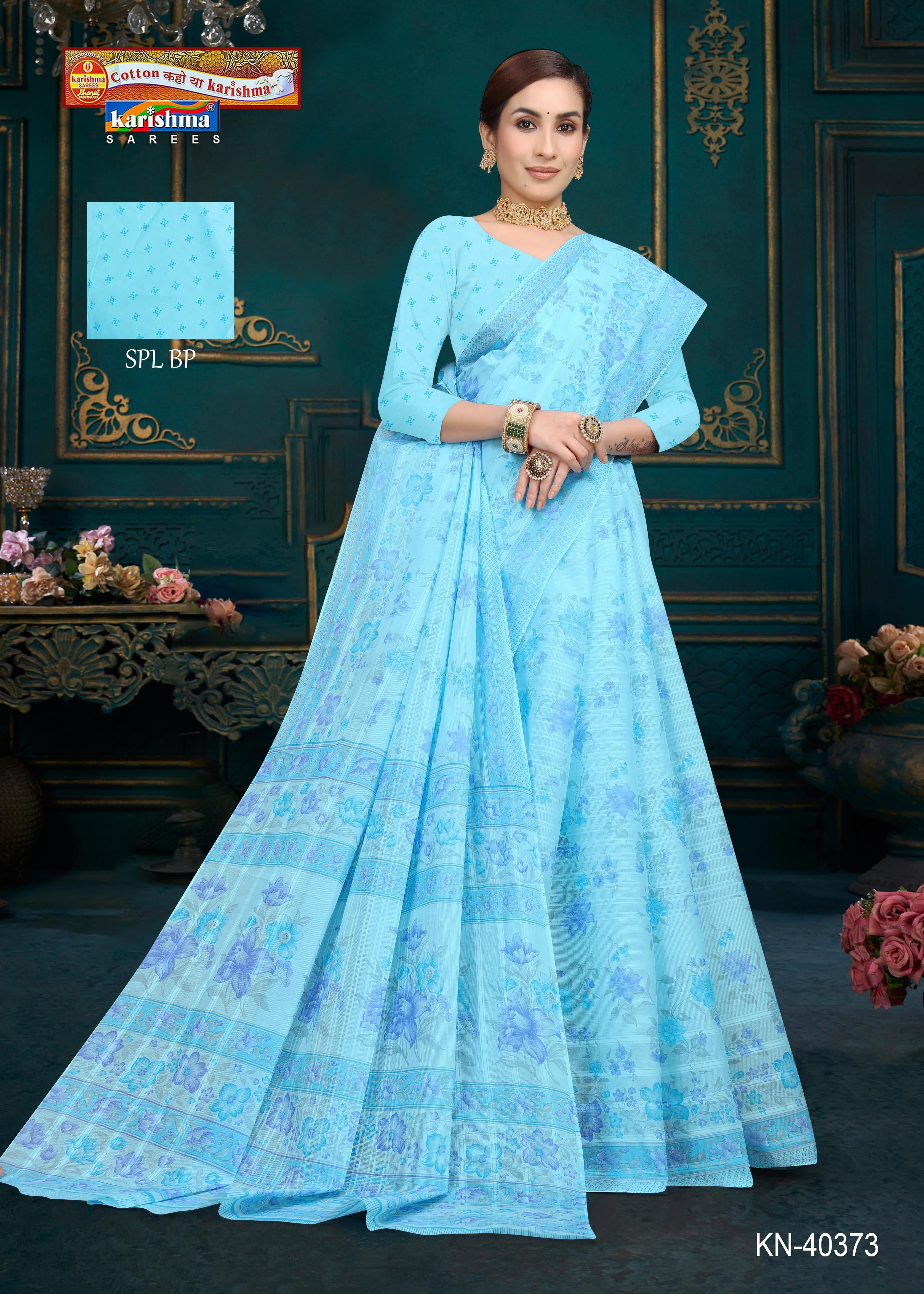 Light Blue Colour Design Pure Soft Malai Cotton Printed Saree