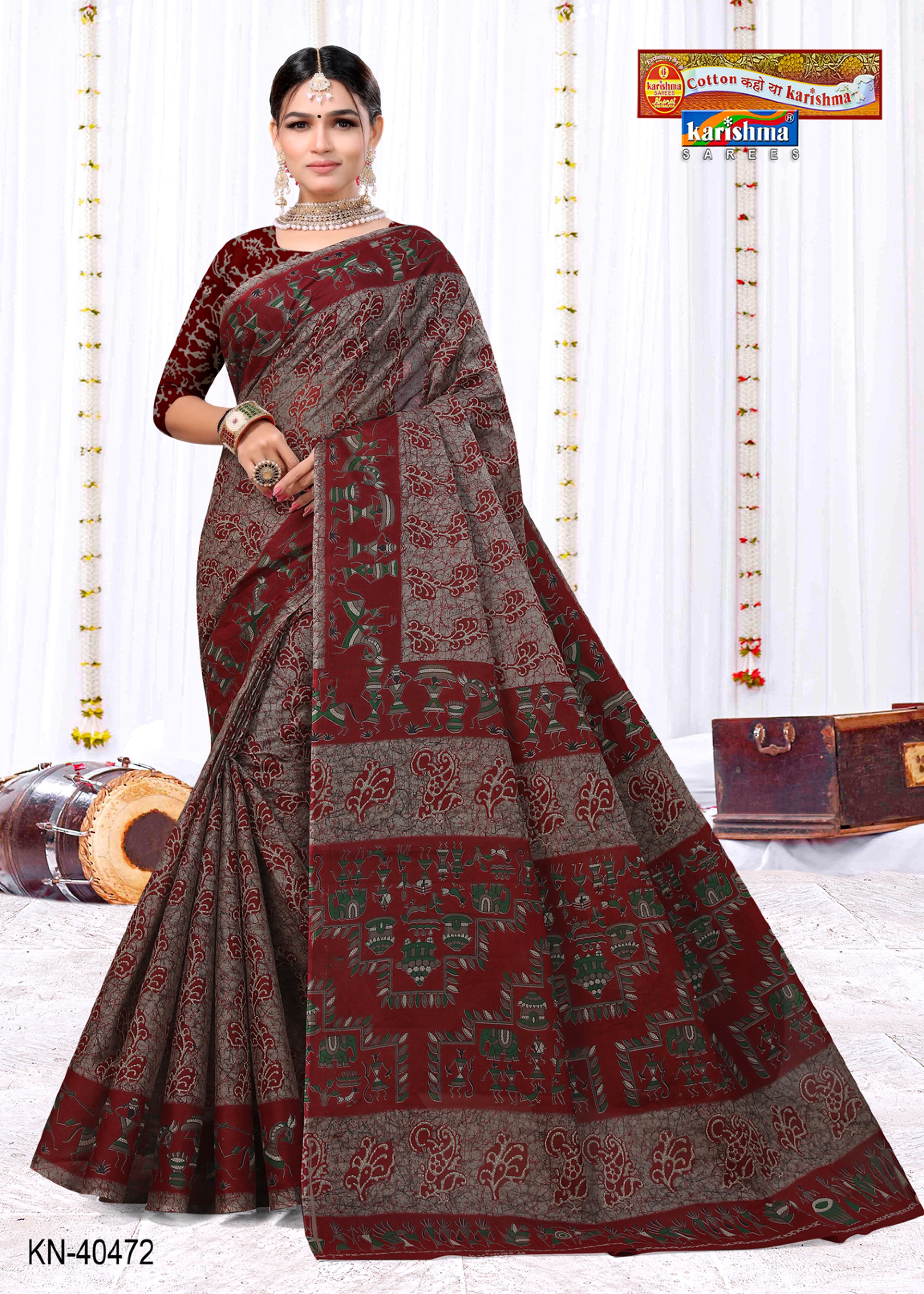 Red Traditional Tribal Warli Design Printed Pure Mulmul Cotton Saree