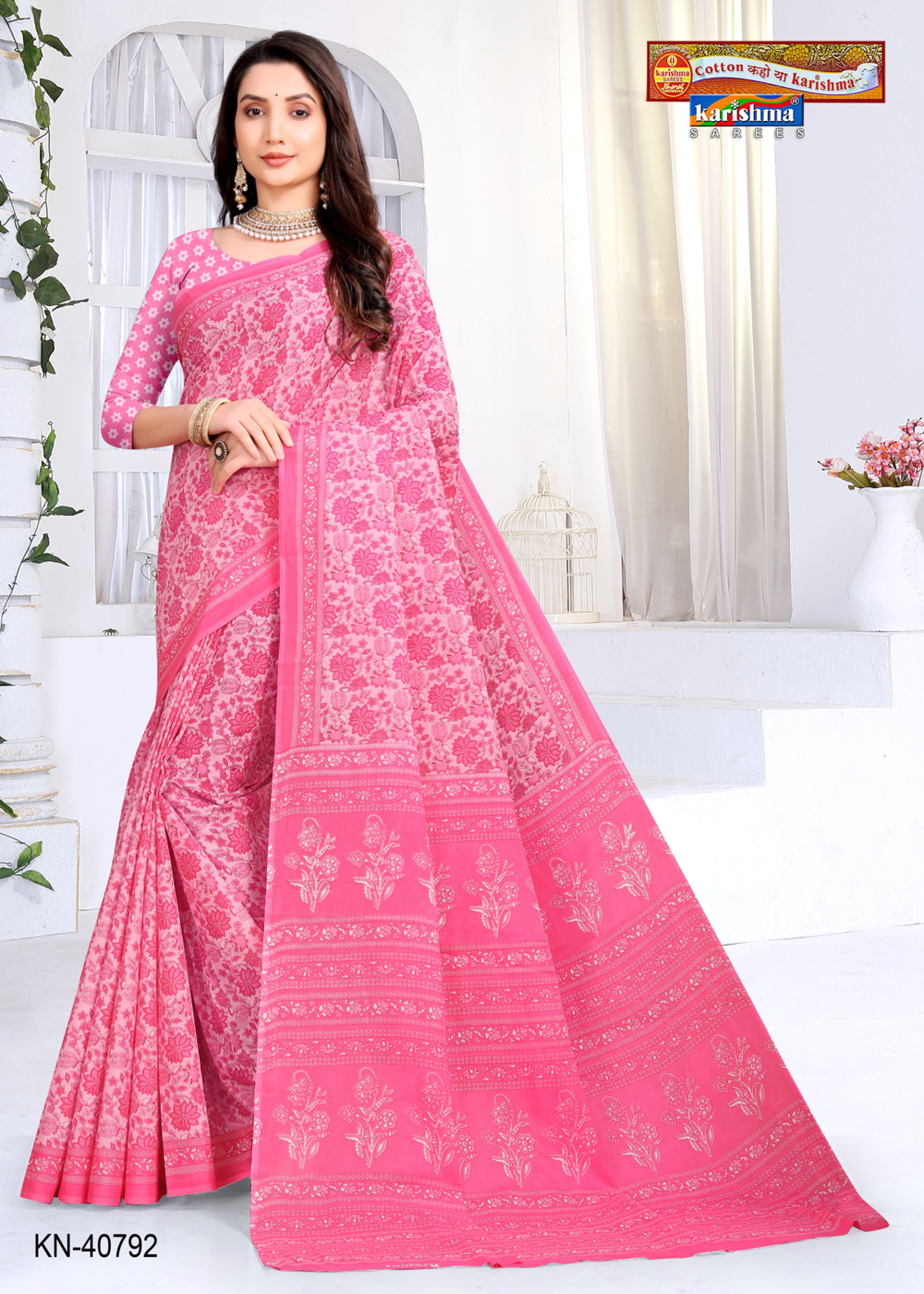 Light Pink Colour Floral Design Pattern Printed Soft Malai Cotton Everyday Wear Saree