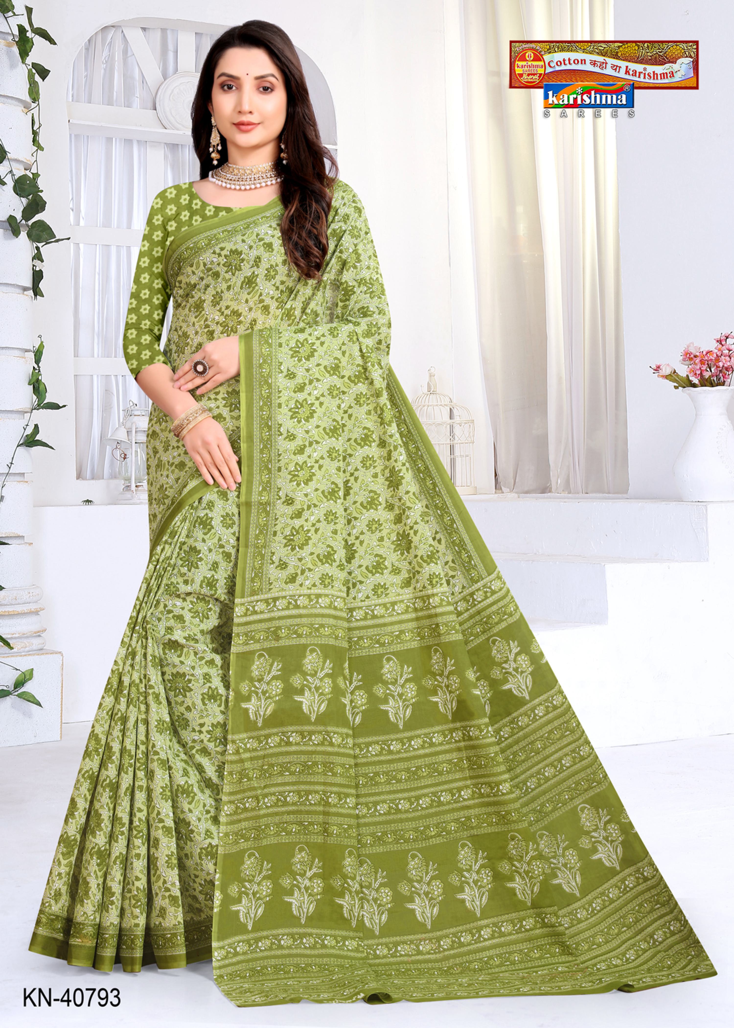 Light Green Colour Floral Design Pattern Printed Soft Malai Cotton Everyday Wear Saree