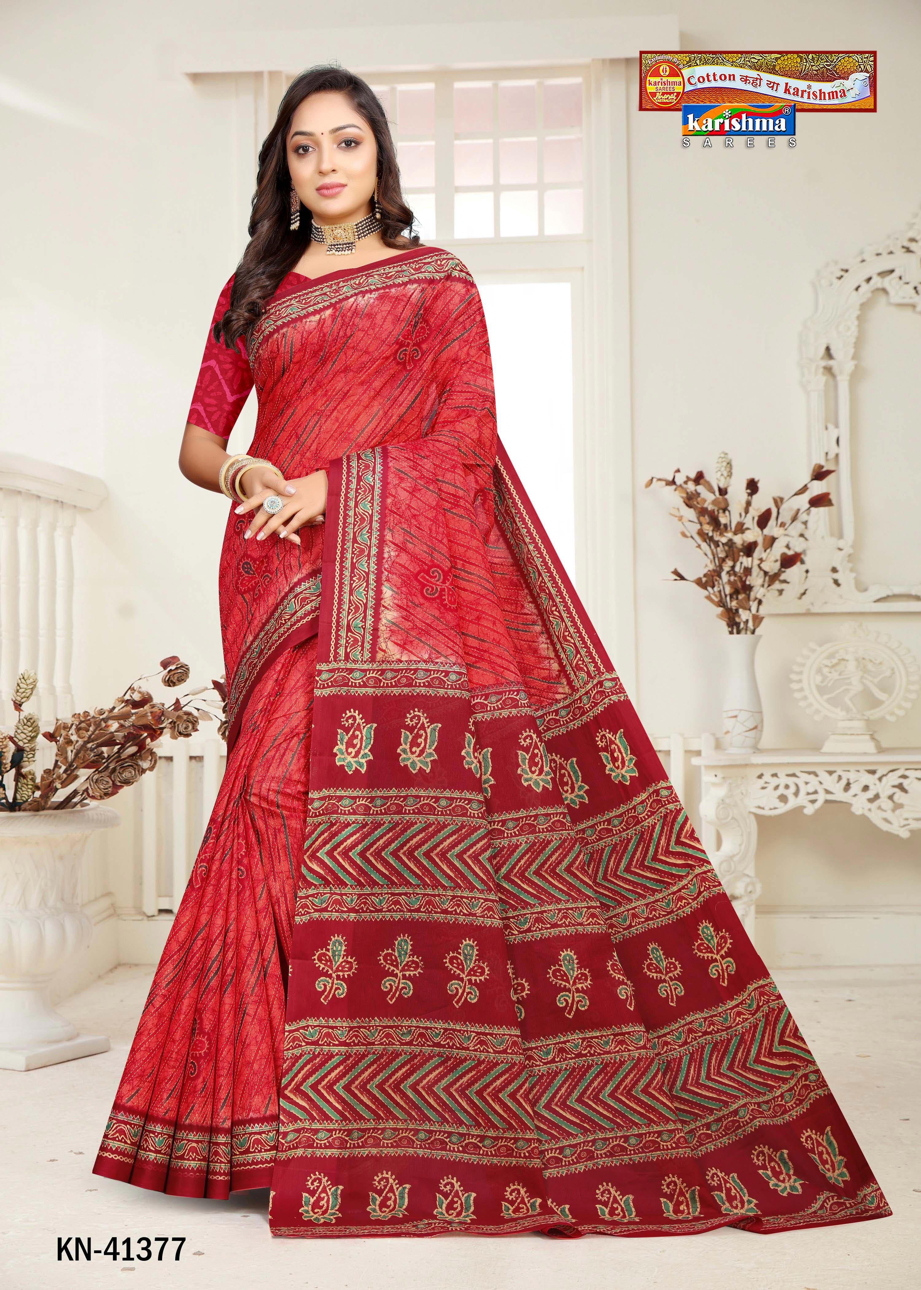 Red Tie Dye Leheriya Printed Pure Cotton Saree