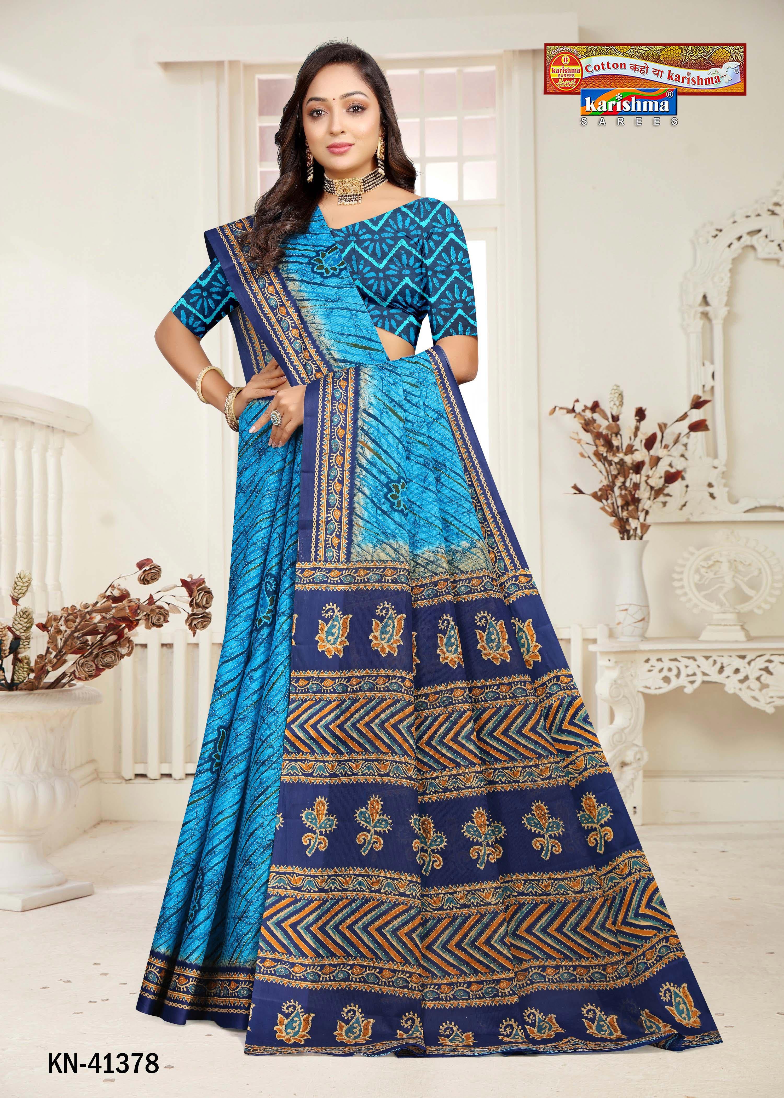 Blue Tie Dye Leheriya Printed Pure Cotton Saree