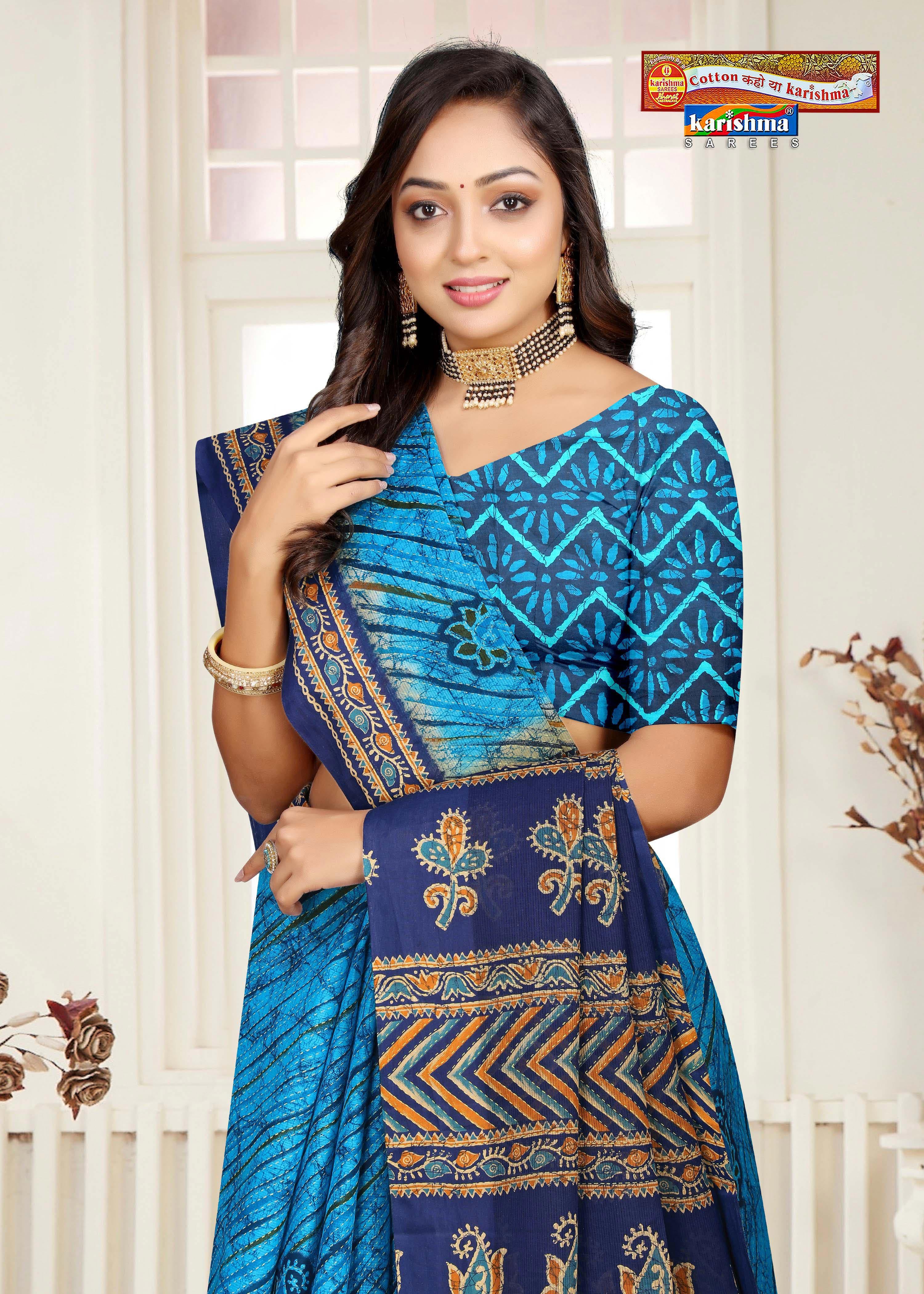 Blue Tie Dye Leheriya Printed Pure Cotton Saree