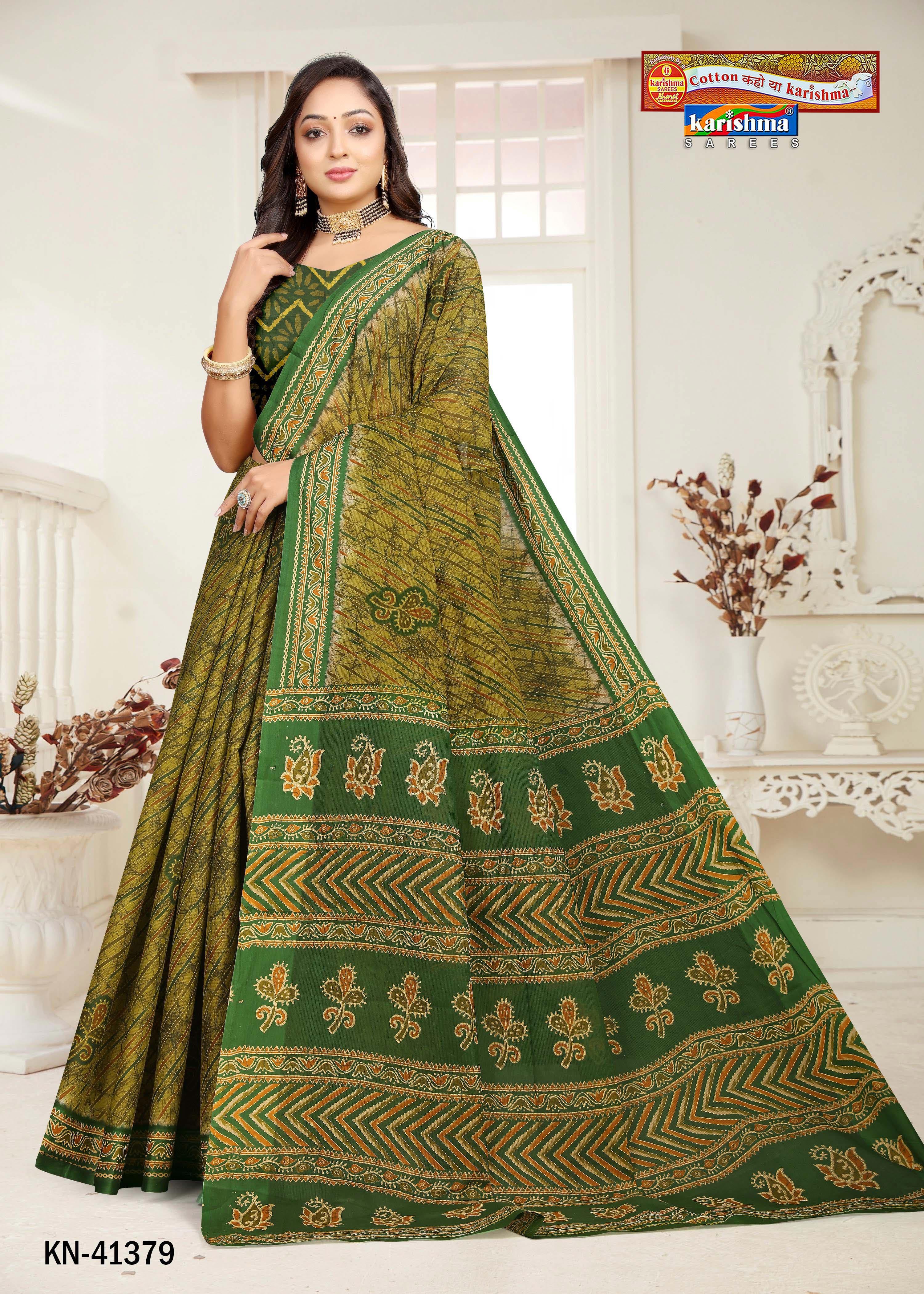 Green Tie Dye Leheriya Printed Pure Cotton Saree