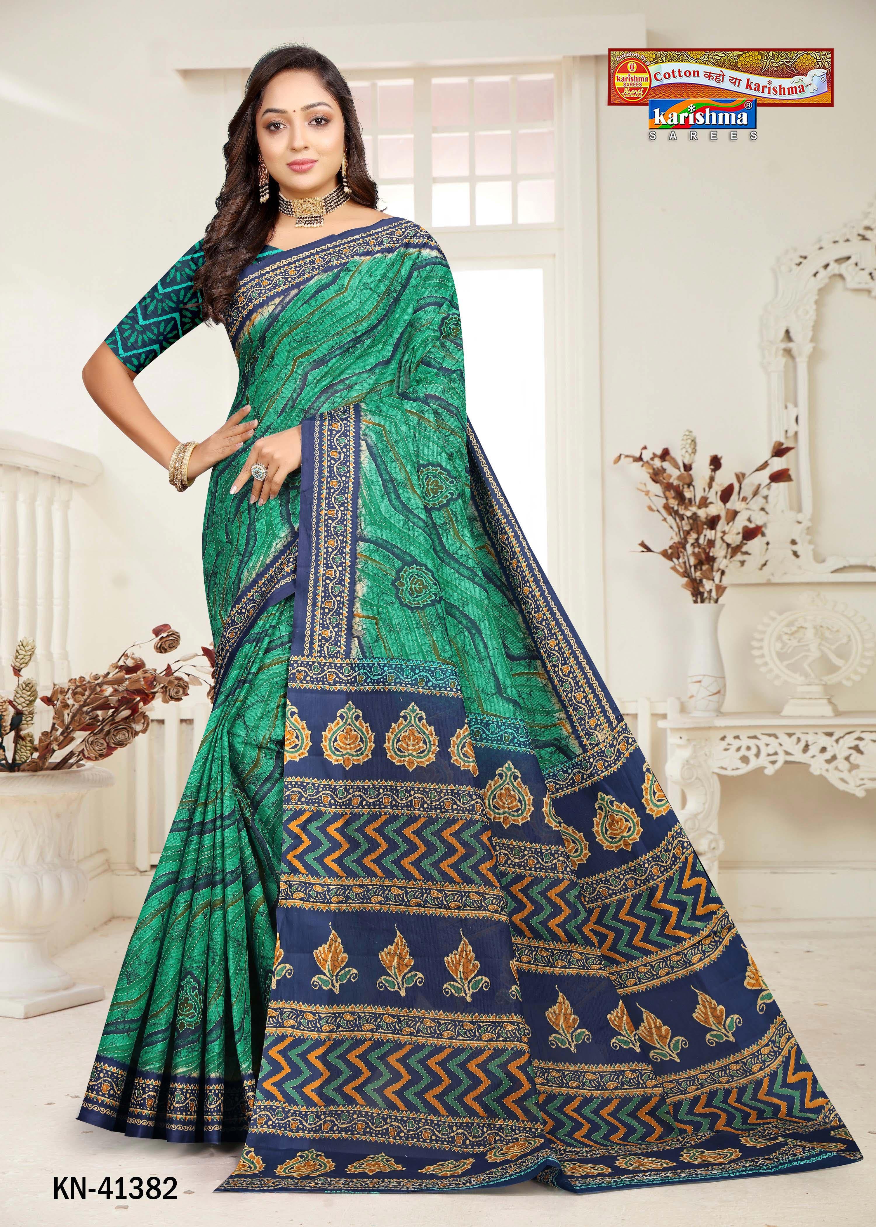 Teal Tie Dye Leheriya Printed Pure Cotton Saree