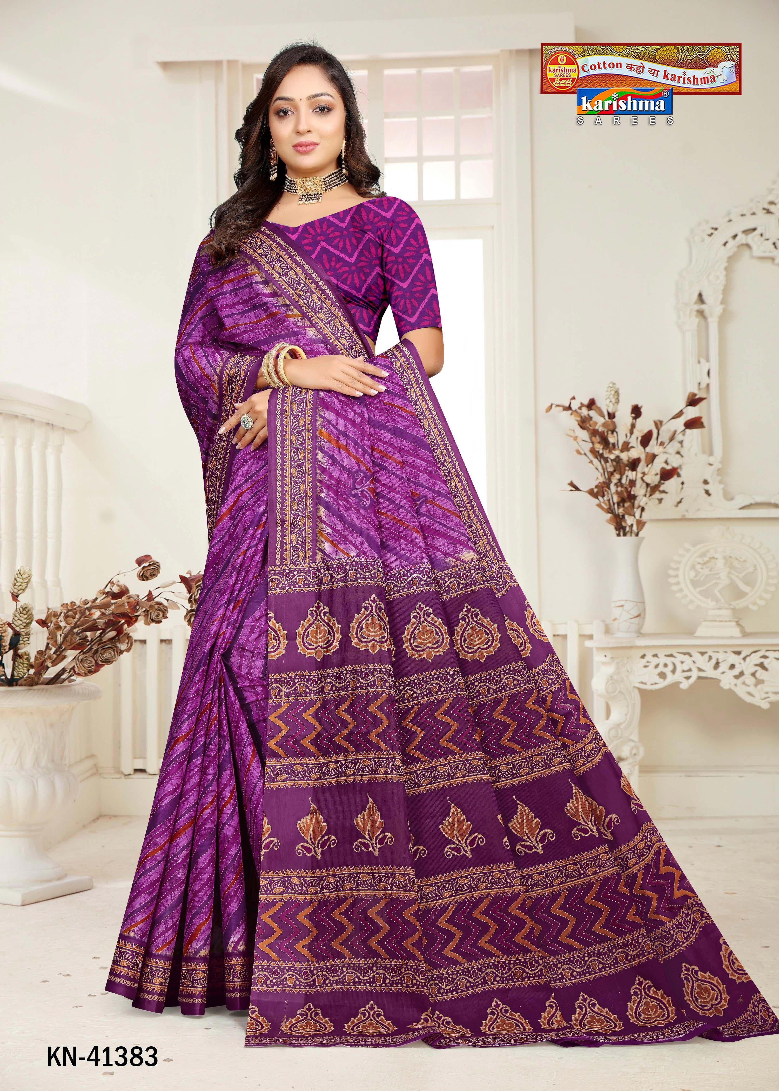 Purple Tie Dye Leheriya Printed Pure Cotton Saree