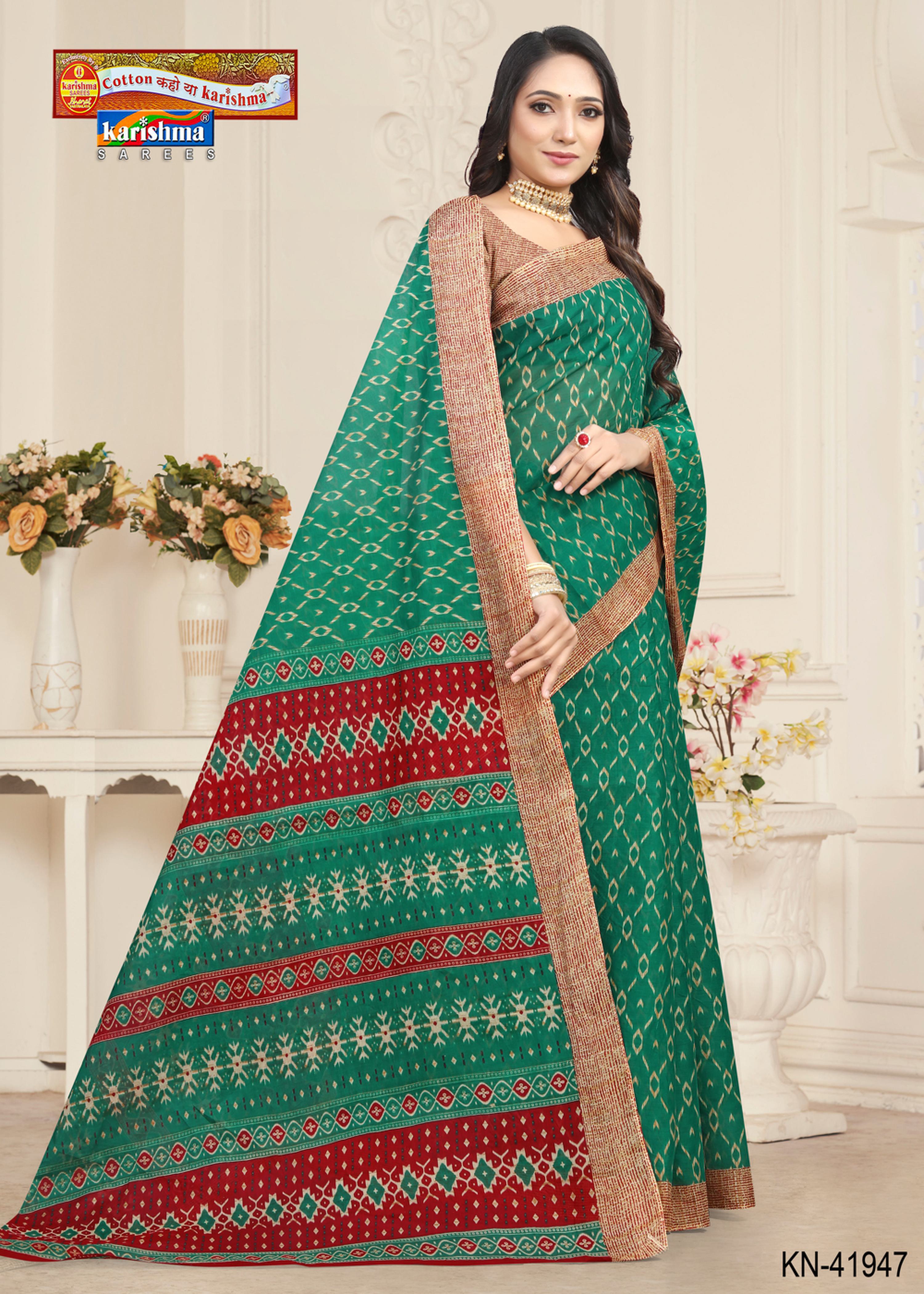 Green Ikat Handloom Style Printed Pure Cotton Saree