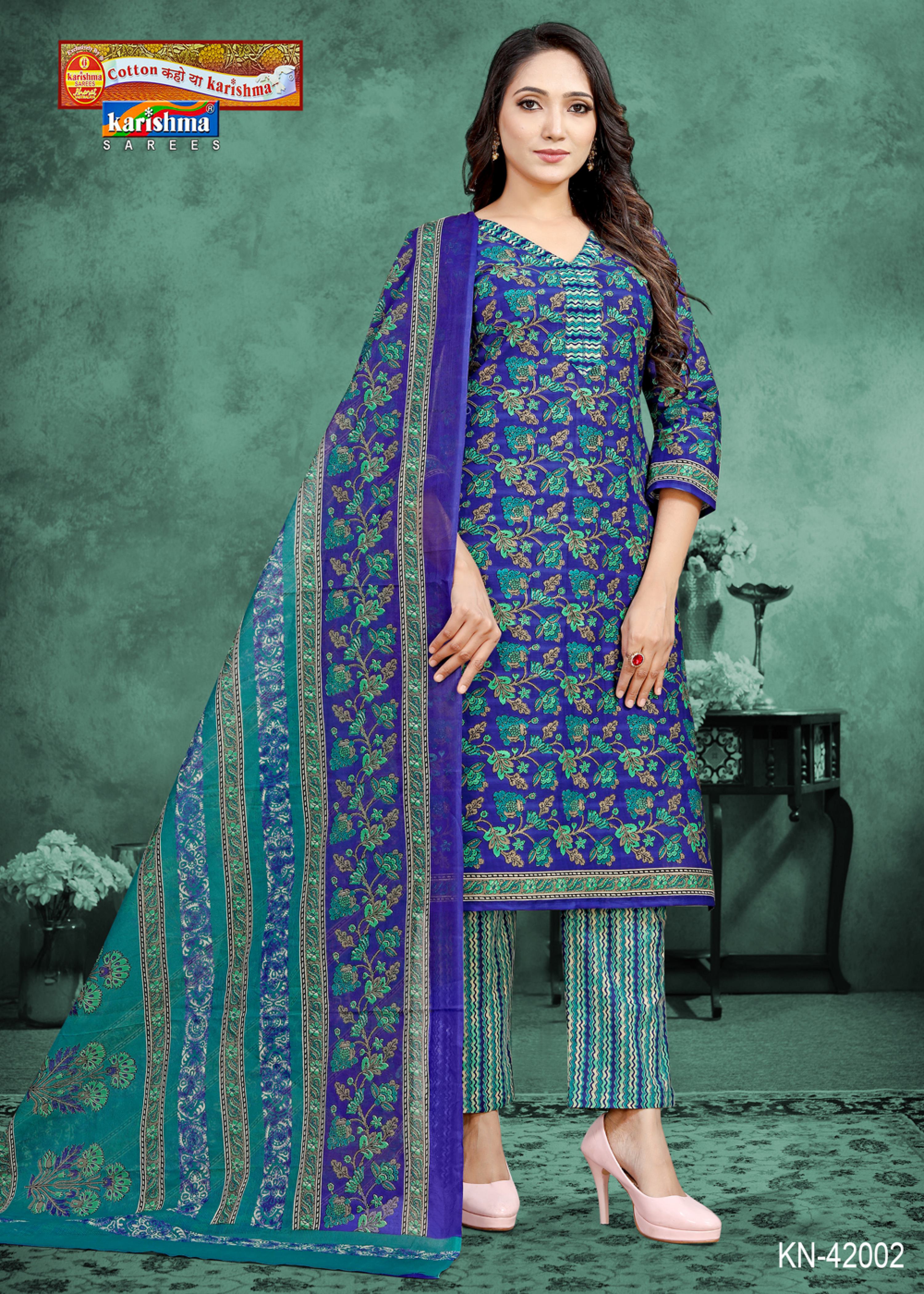 Navy Jaipuri Print Design Pure Cotton Unstitched Dress Material Set