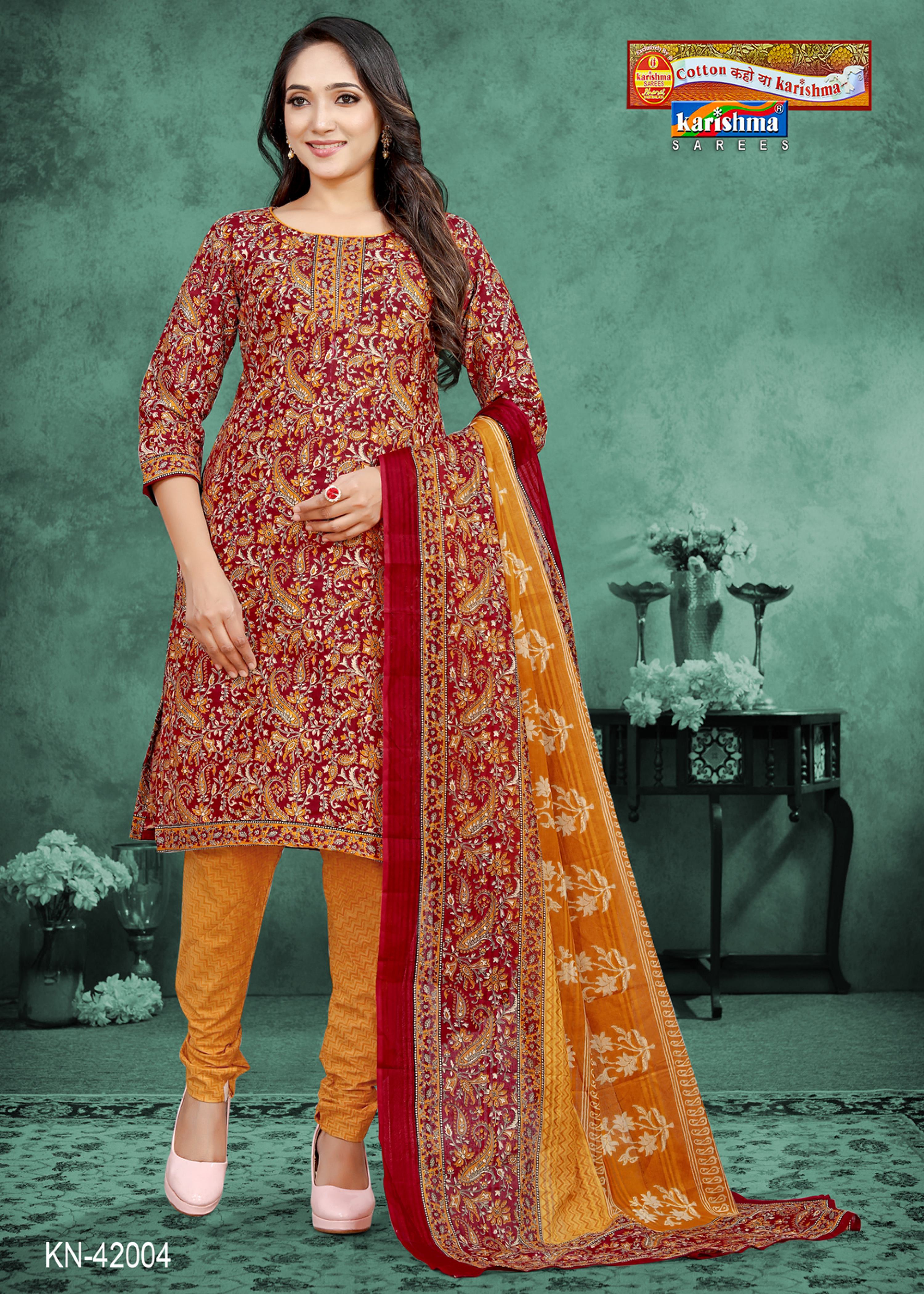 Maroon Jaipuri Print Design Pure Cotton Unstitched Dress Material Set