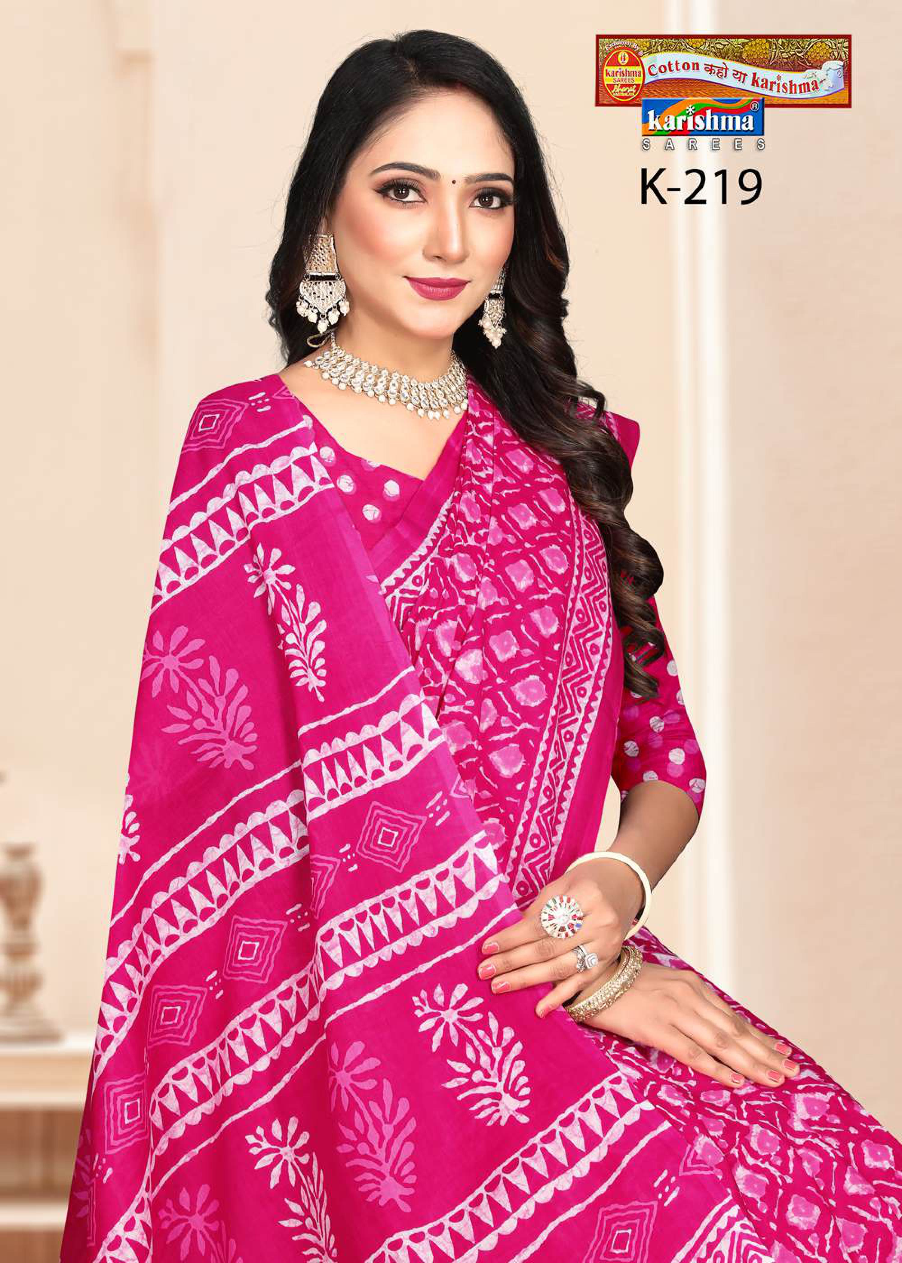 Pink Hand Batik Design Printed Pure Soft Cotton Saree