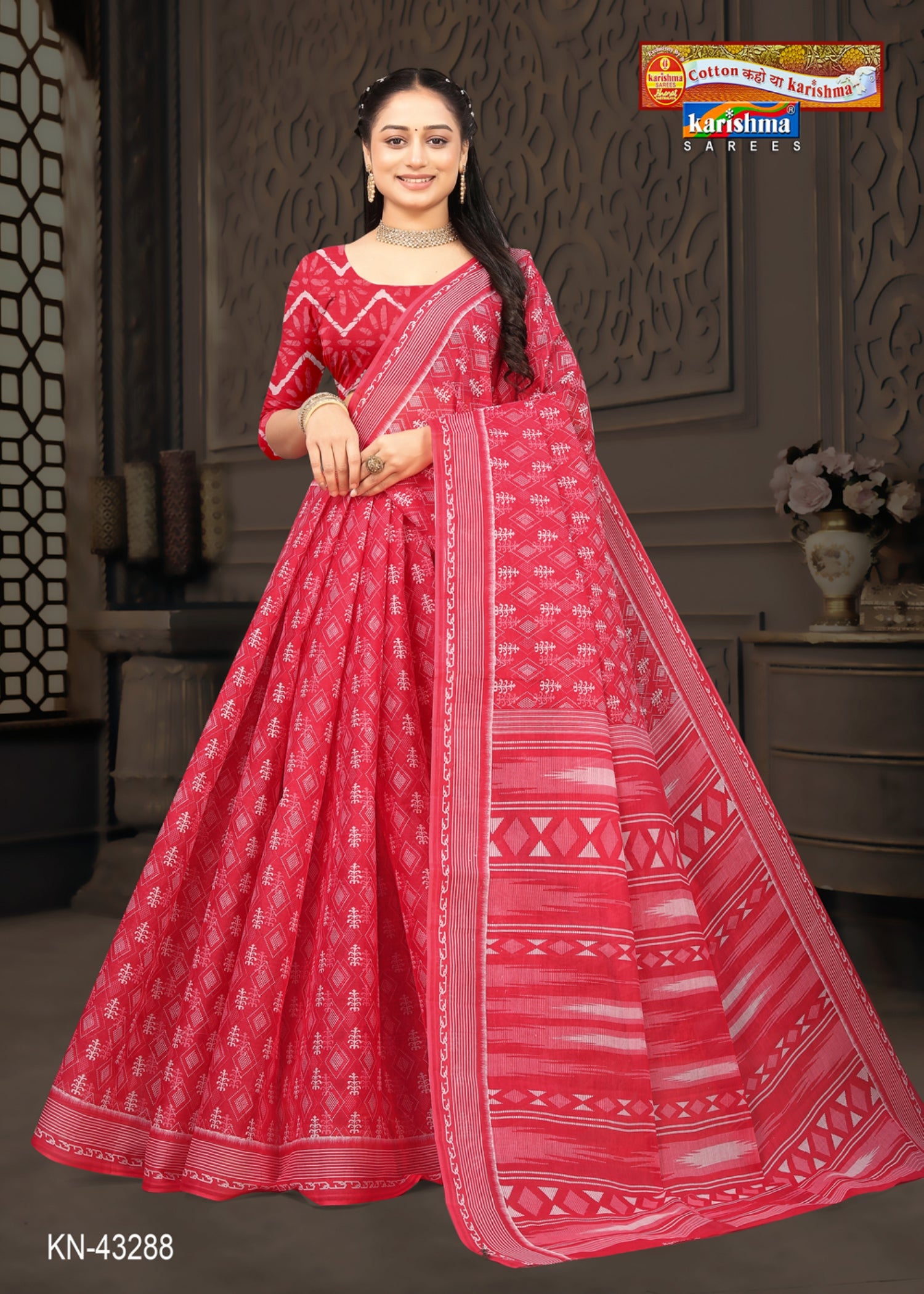 Red Everyday Wear Handloom Style Printed Pure Cotton Saree