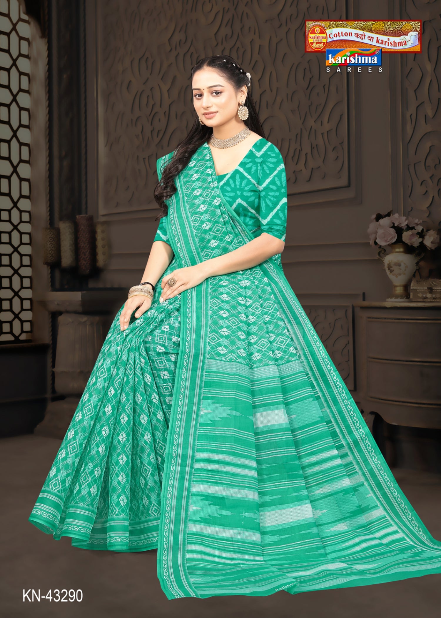 Green Everyday Wear Handloom Style Printed Pure Cotton Saree