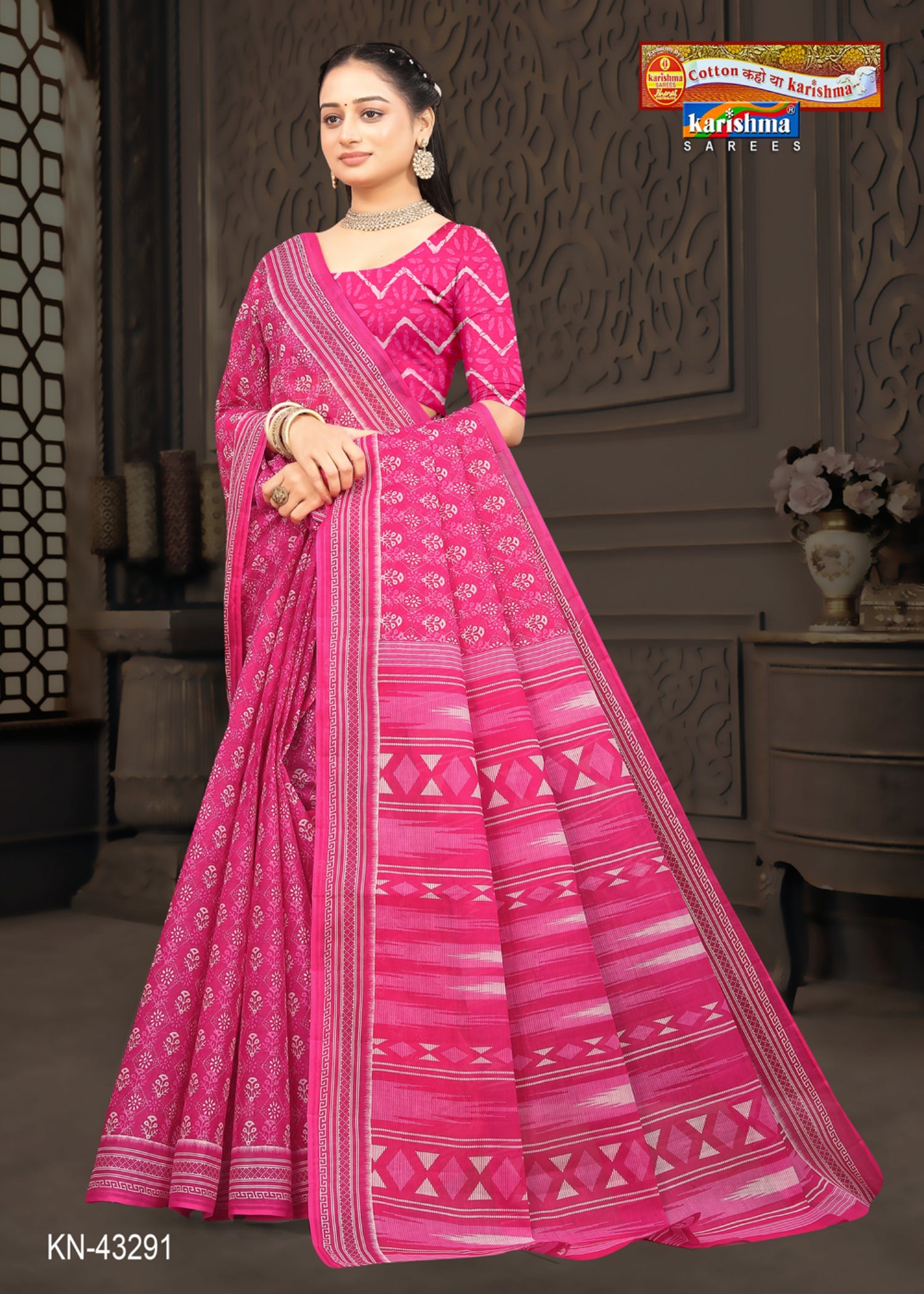 Pink Everyday Wear Handloom Style Printed Pure Cotton Saree