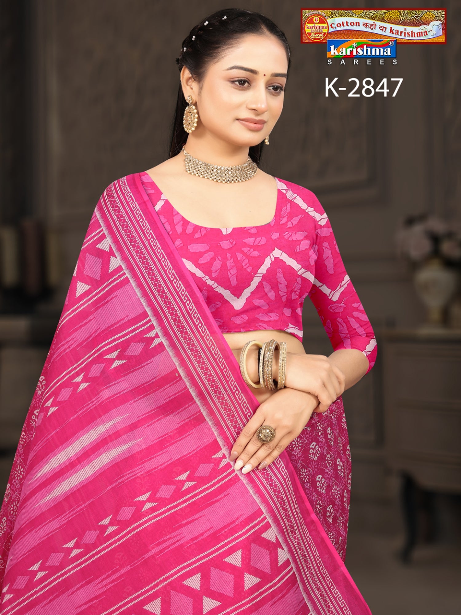 Pink Everyday Wear Handloom Style Printed Pure Cotton Saree