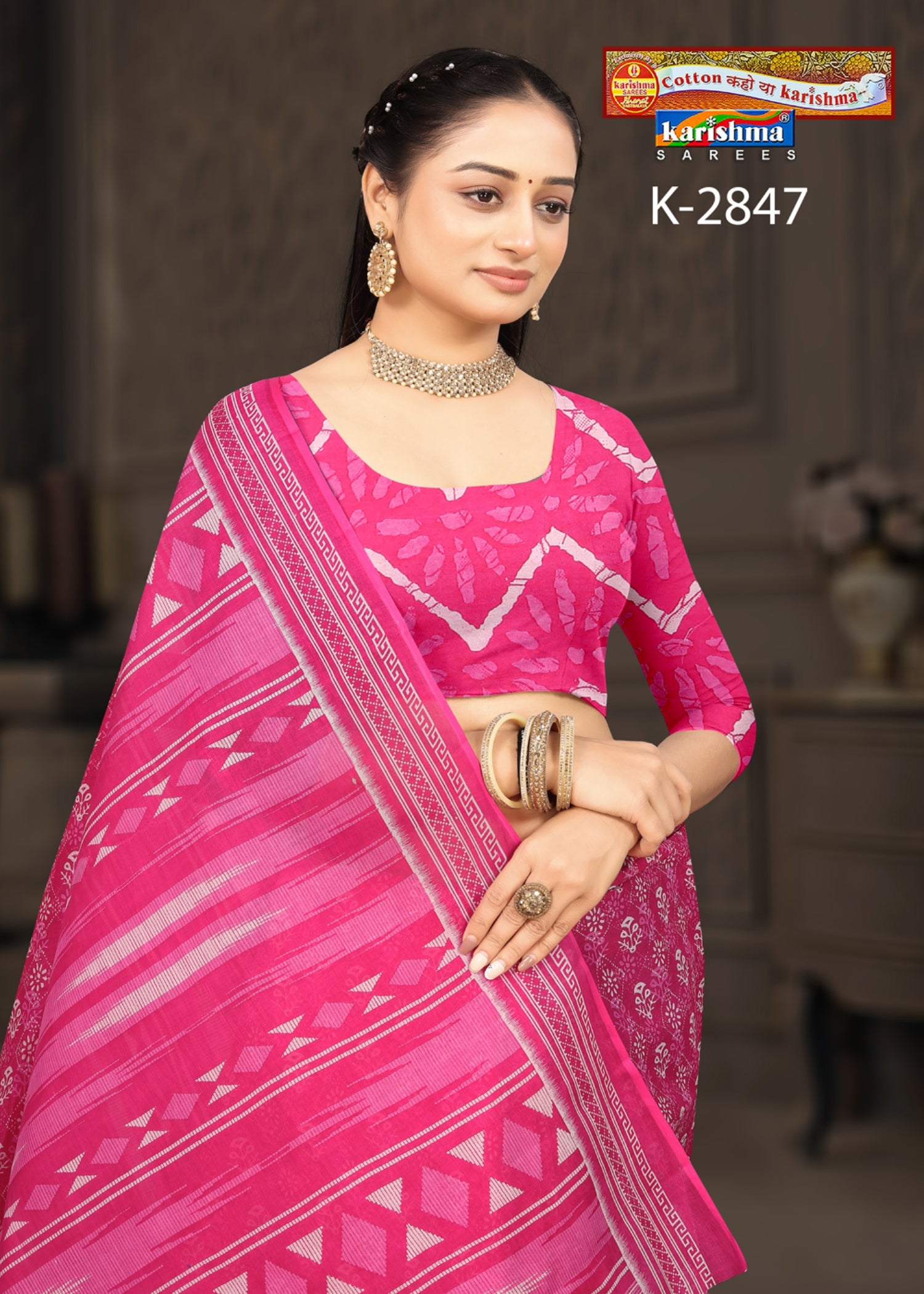 Pink Everyday Wear Handloom Style Printed Pure Cotton Saree