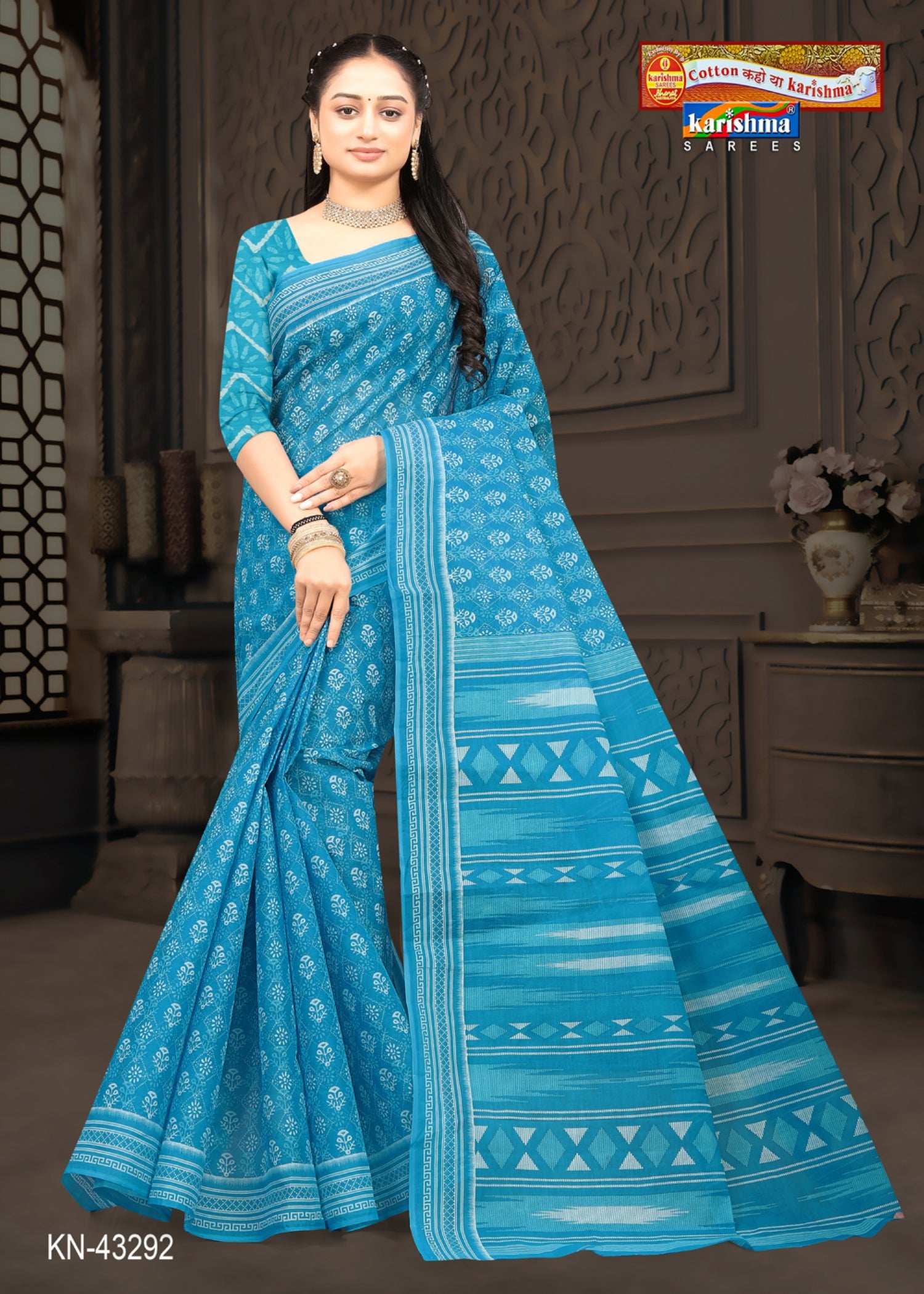 Blue Everyday Wear Handloom Style Printed Pure Cotton Saree