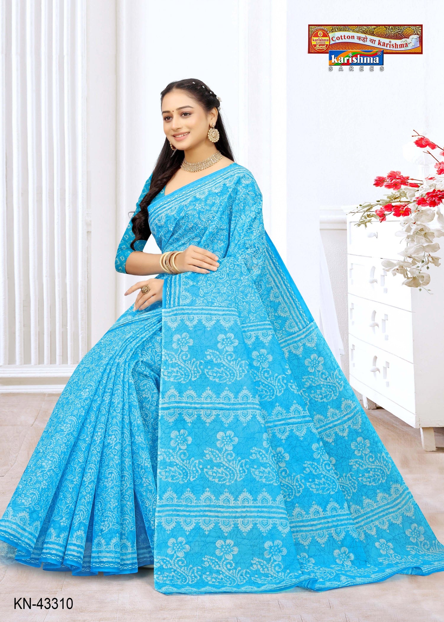 Blue Summer Special Batik Style Printed Pure Cotton Saree