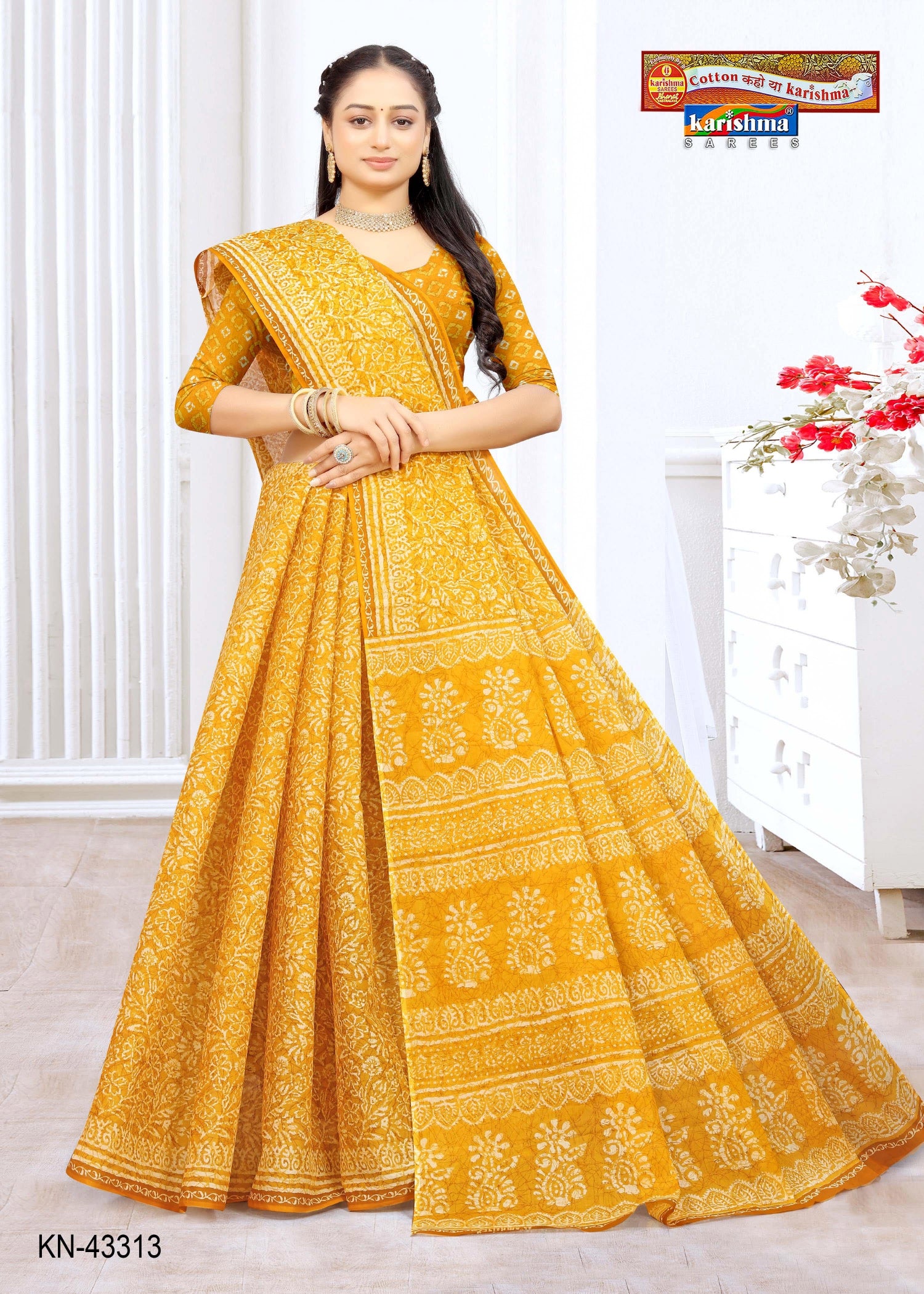 Yellow Summer Special Batik Style Printed Pure Cotton Saree